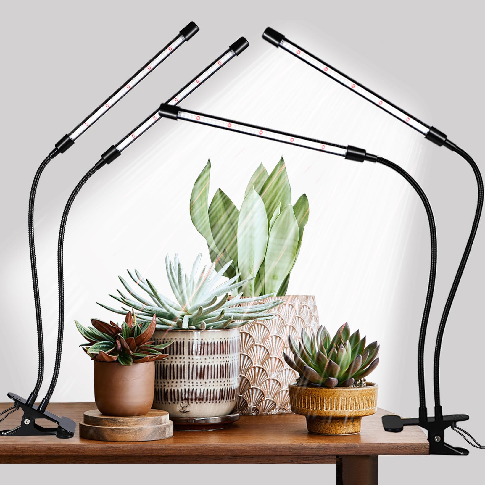 Black Grow Lights for Indoor Plants  168 LEDs Clip Plant Lights  Full Spectrum LED Plant Growing Lamps with Flexible Gooseneck 4/8/12/18H Timer  3 Spectral Modes  10 Dimmable Levels  2Head x 2 Pack