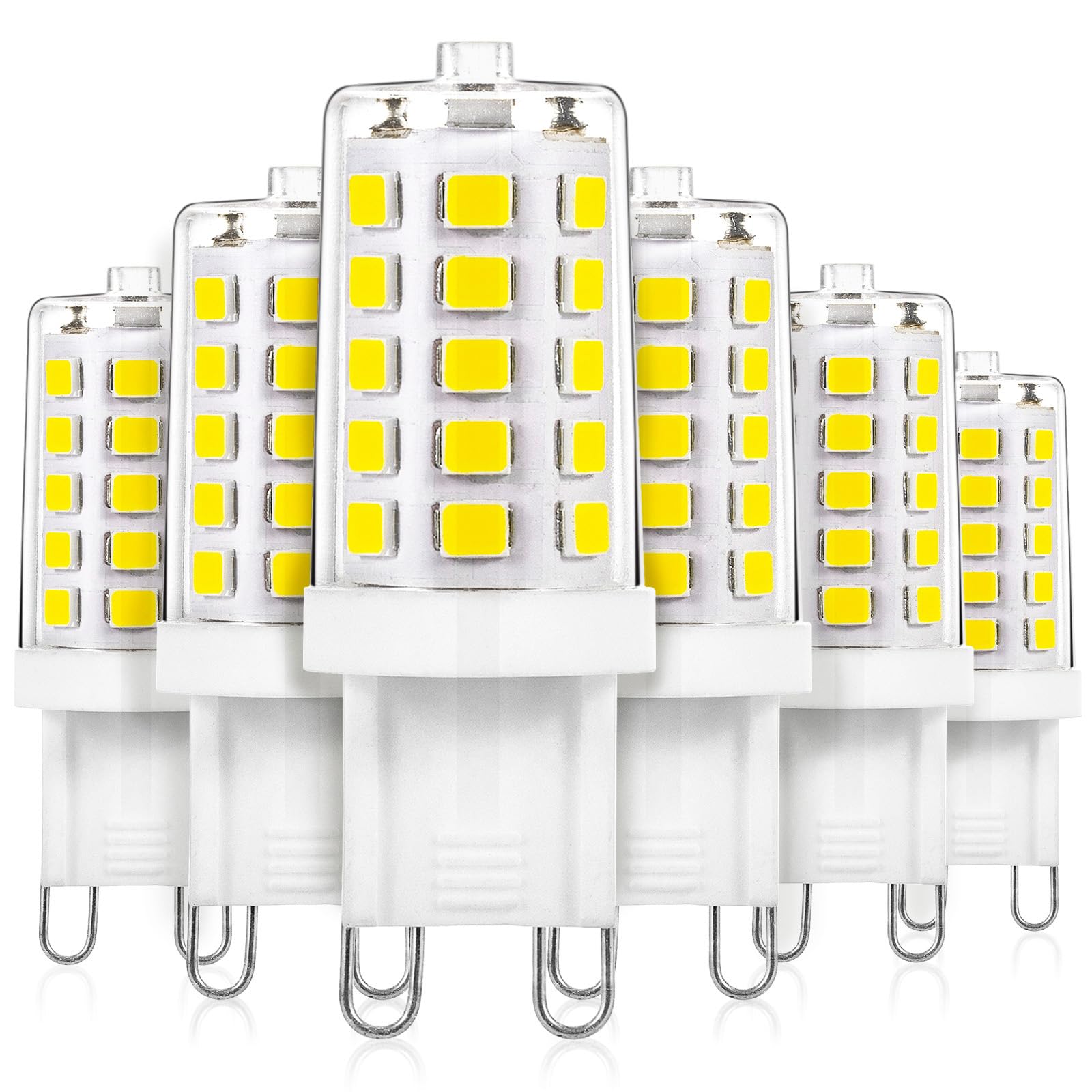 Joutameili 6 Pack G9 LED Bulb Daylight White 5000K 4W Equivalent 40 Watt, No Flicker LED G9 Bulb, T4 Halogen Light Lamp Replacem