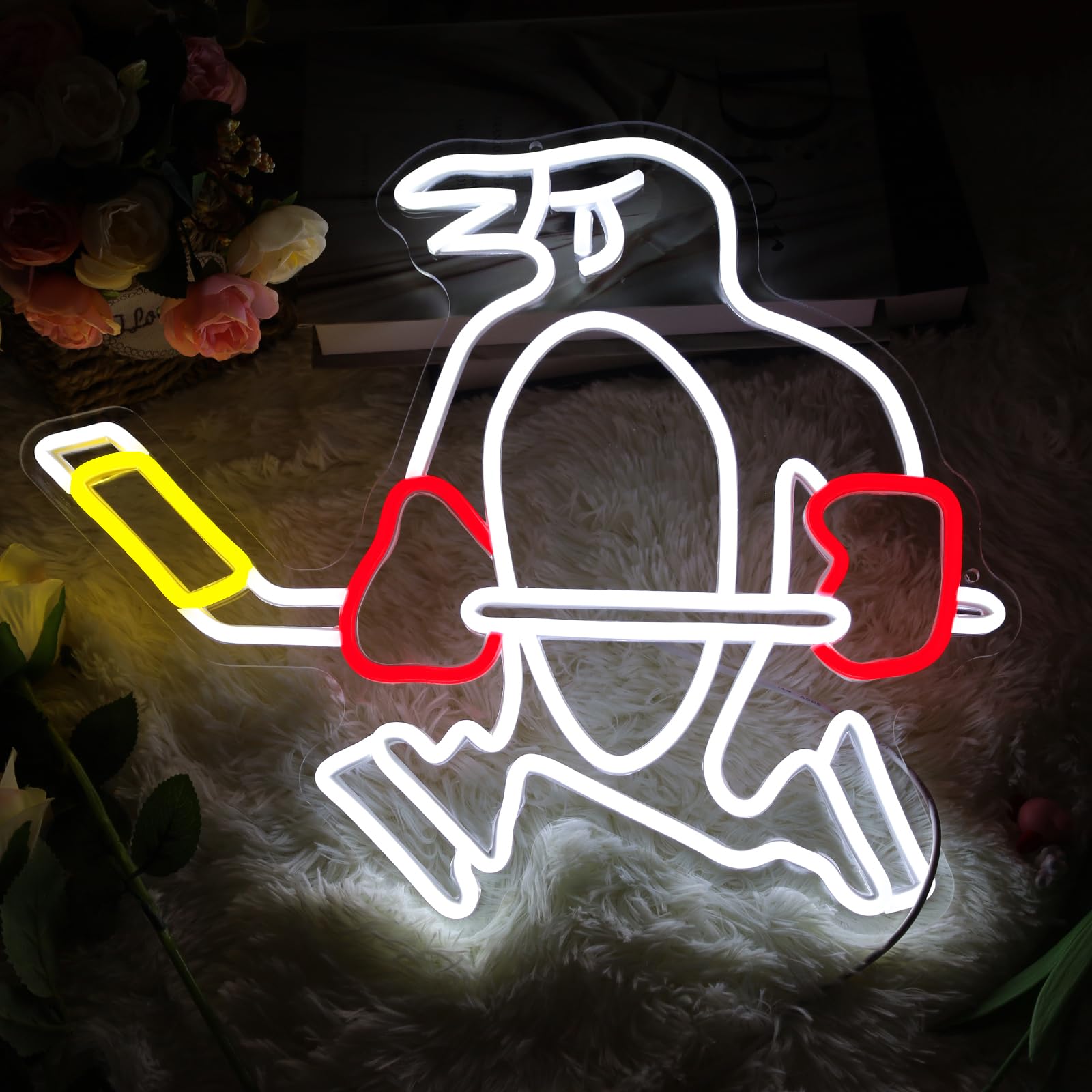 Ice Hockey Penguin Neon Sign-Adjustable LED Penguins Neon Lights,Anime Ice Hockey Penguin Neon Sign Room Decoration for Kid s B
