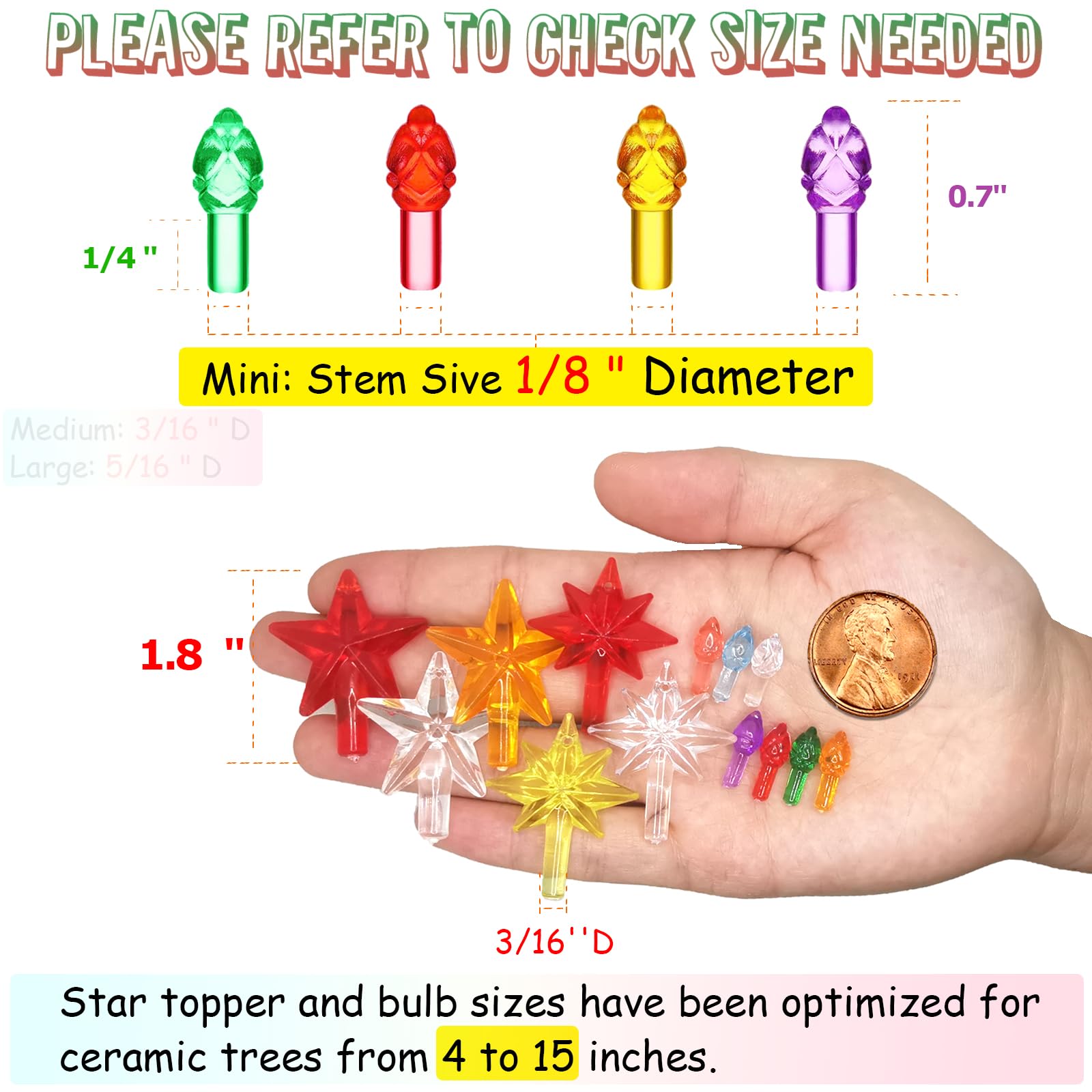 KonohaELF Replacement Light Bulbs for Ceramic Christmas Tree, Mini Multicolor Plastic Ornaments, Model SD-HYDP-2021116, 217 PC Set