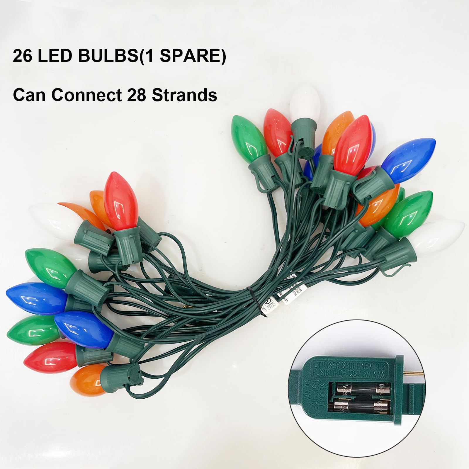 Sunsgne C9 Led Christmas Lights Outdoor, 25Ft Vintage Christmas Lights With 26 0.6W Led Plastic Colorful Lights(1 Spare), Multic