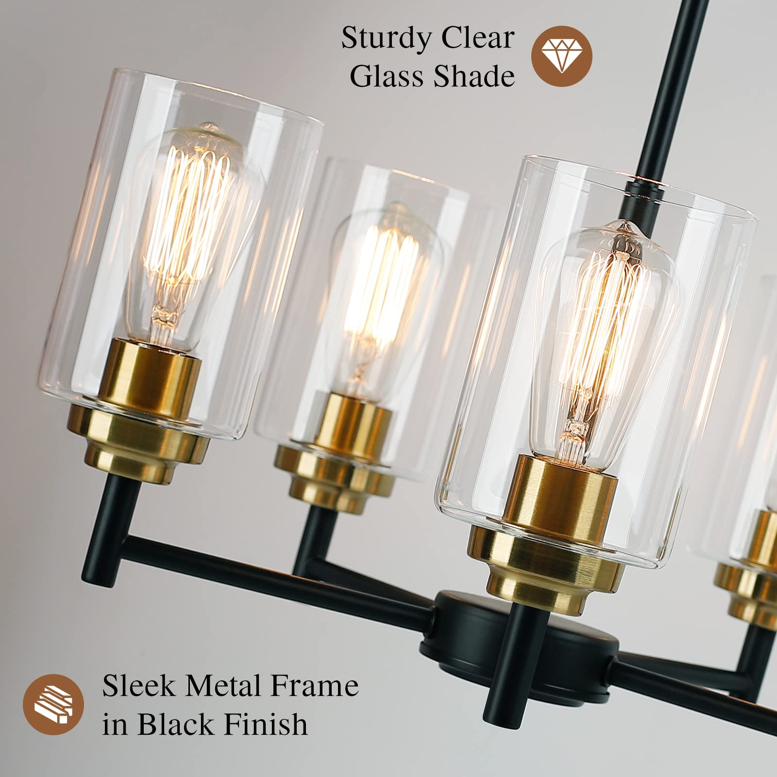 Sucolite 5-Light Black & Gold Chandelier - Modern Farmhouse Pendant Lighting For Dining Room