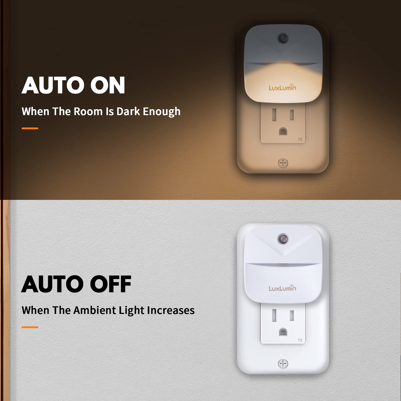 LuxLumin LED Night Light - Warm White, Non-Dimmable, 6 Pack, Dusk-to-Dawn Sensor, Ideal for Kids, Bedroom, Bathroom, and Stairs