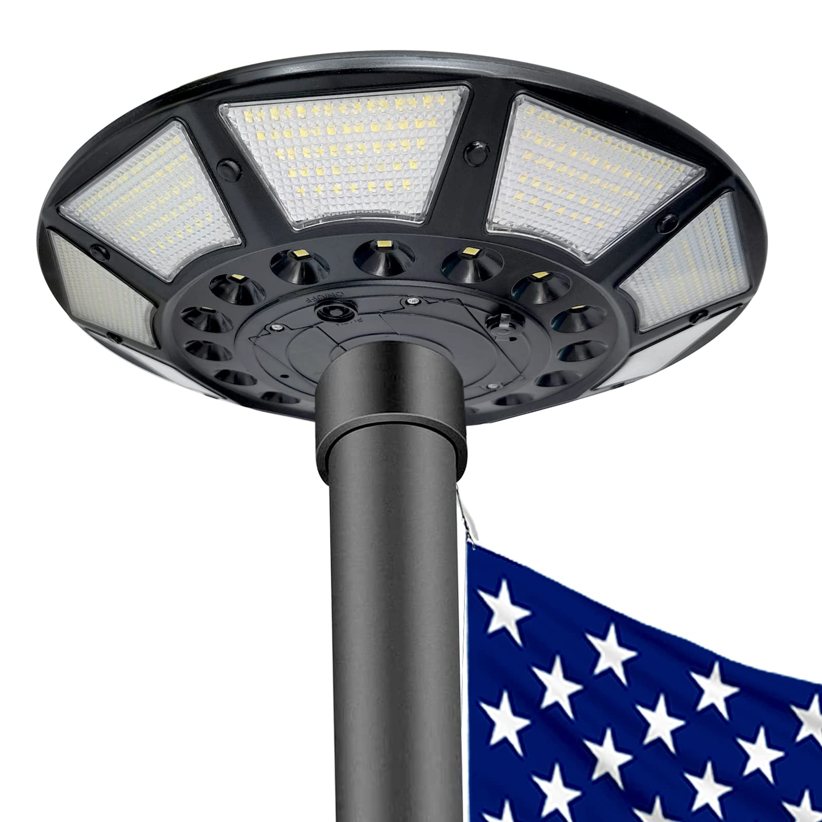 Solar Flagpole Light - 566 LEDs, 10,000mAh Battery, 32cm Solar Panel for 50% More Coverage, UFO Design for 15-25 ft Flagpoles, I