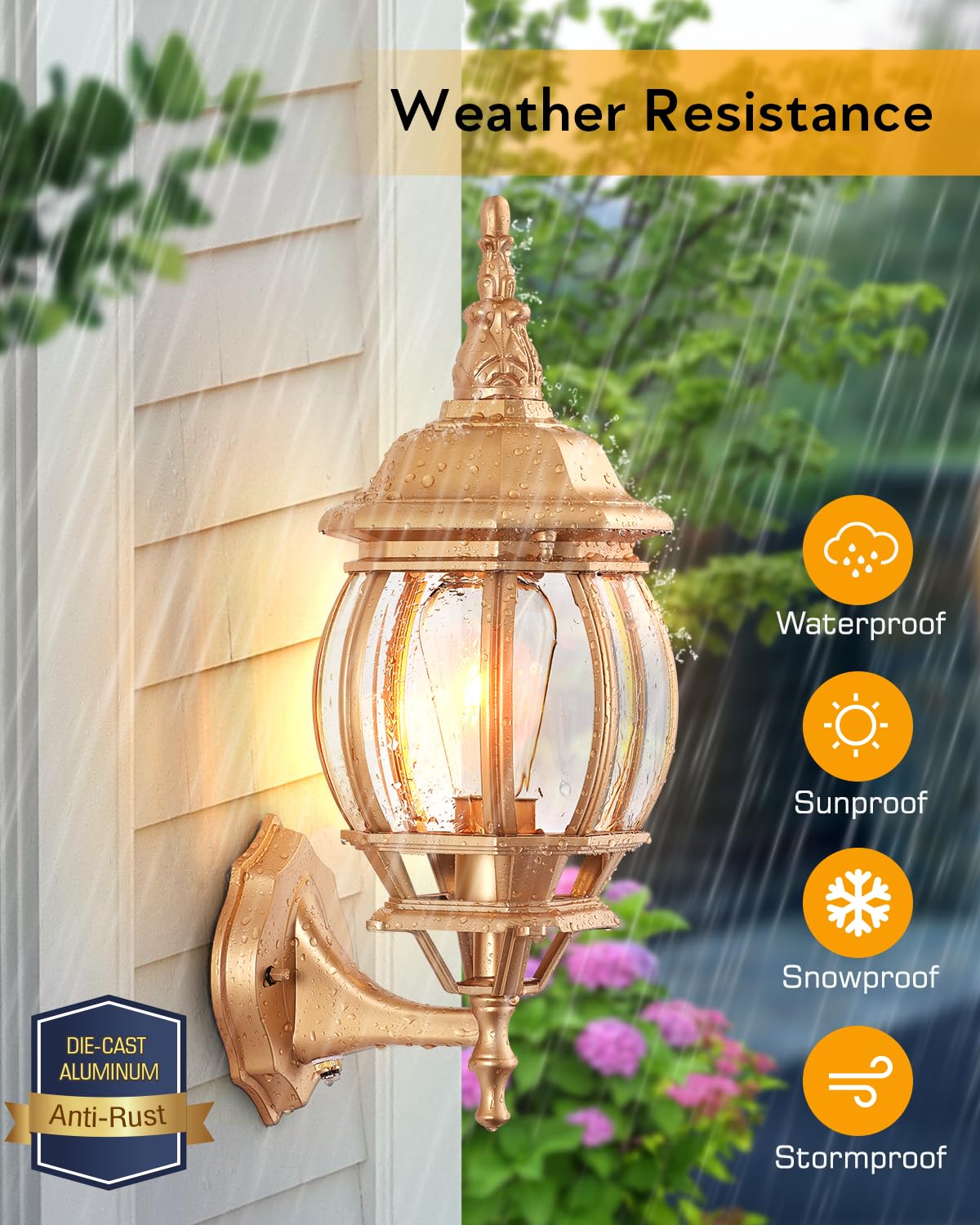 Vianis 2 Pack Dusk To Dawn Porch Lights Outdoor, Gold Exterior Wall Lantern Wall Sconce, Modern Outdoor Wall Lamps Coach Lights