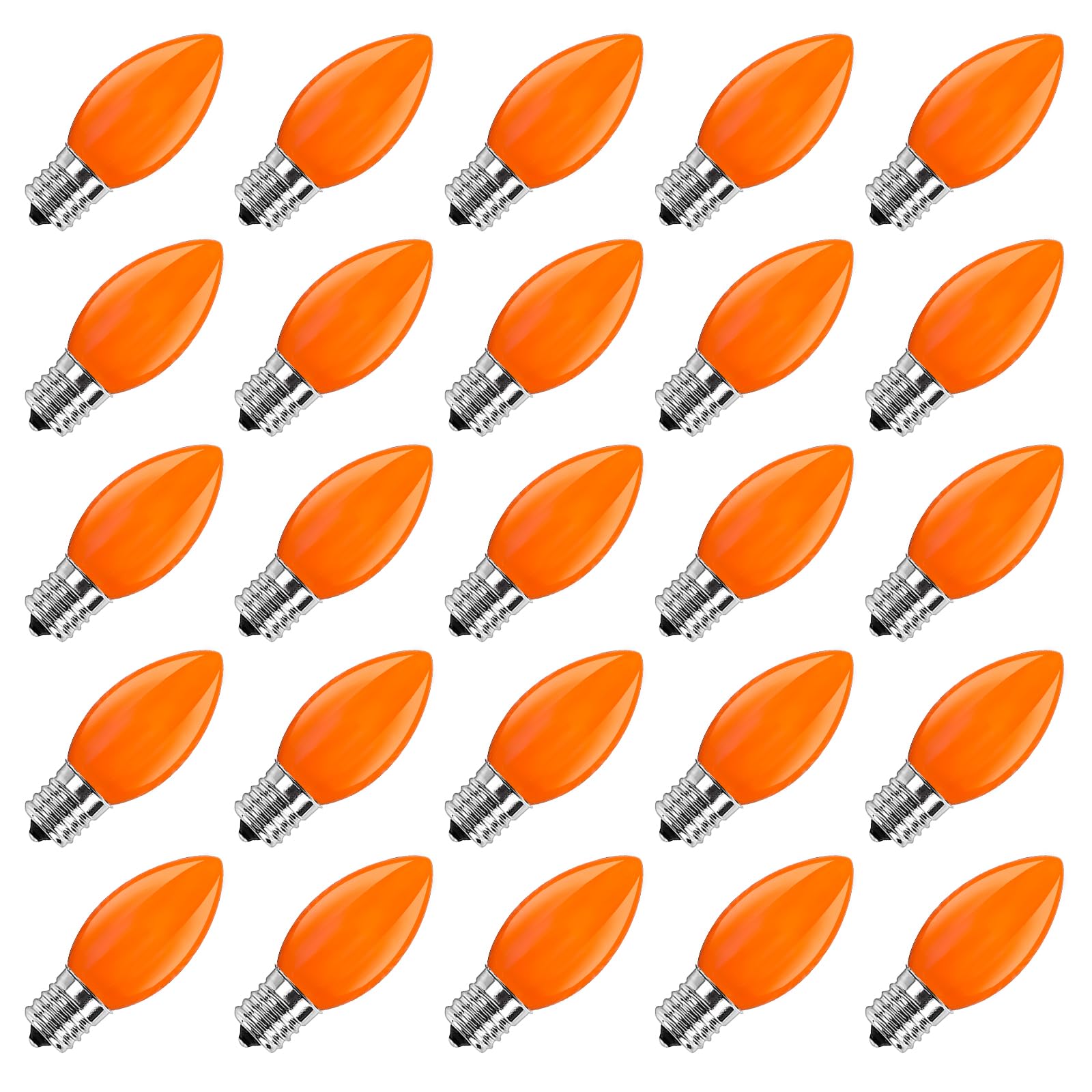 25 Pack C9 Led Orange Christmas Light Bulbs, E17 Intermediate Base Shatterproof Led Orange Replacement Light Bulbs For C9 Christ