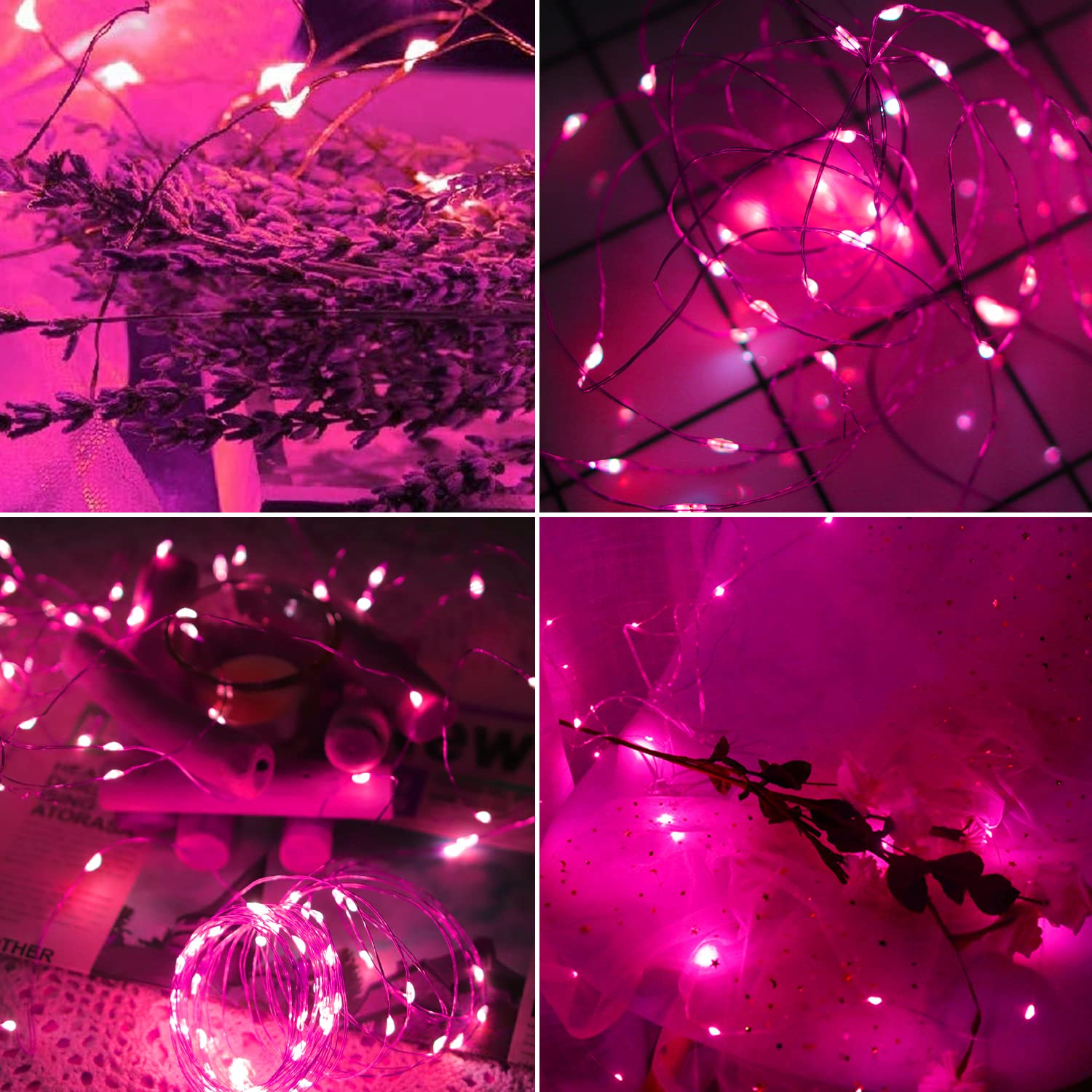 Pink String Lights Valentine'S Day Decor, 2 Pack 100Led Copper String Lights Battery Operated Fairy Lights Waterproof Twinkle Lights For Home, Bedroom, Garden, Patio, Outdoor, Christmas Decor-Pink