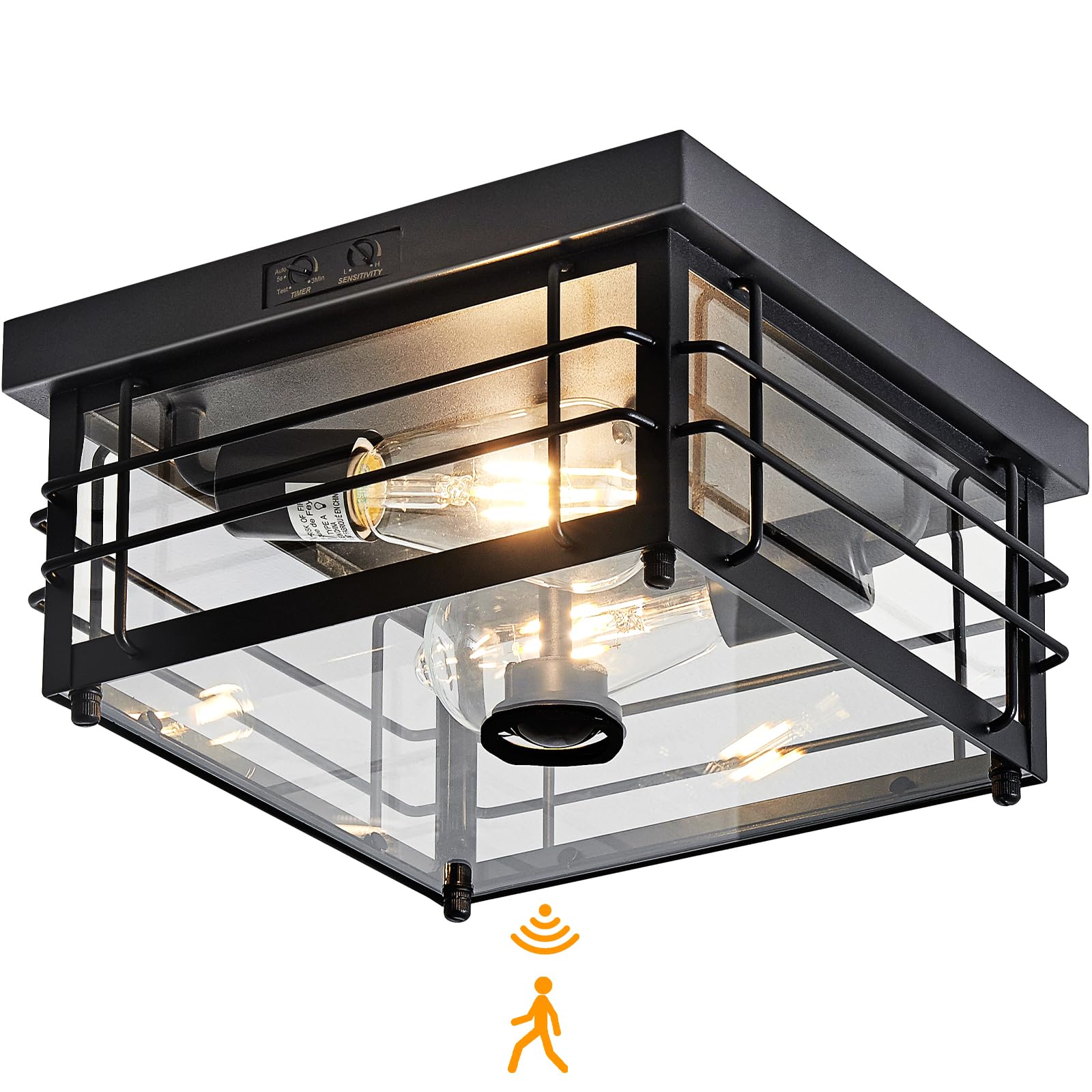 Yisuro Outdoor Ceiling Light with Motion Sensor Flush Mount Farm House Porch Light Ceiling Mount Adjustable 3 Modes Squares for 