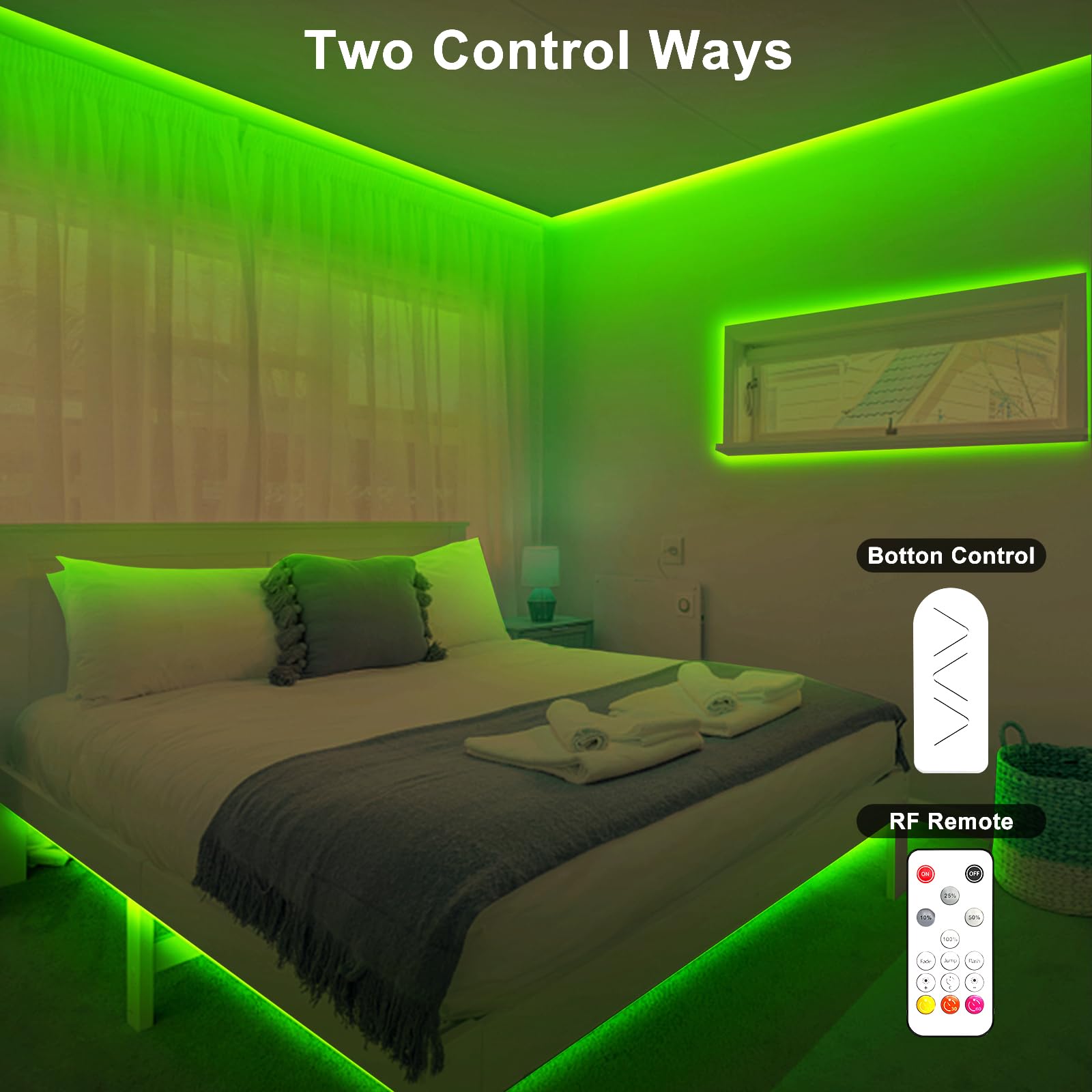 Tatazone 16.4Ft Green Cob Led Strip Lights With Rf Remote, Dotless, Indoor, Dimmable, Adhesive Led Cob Light Strip For Cabinet,