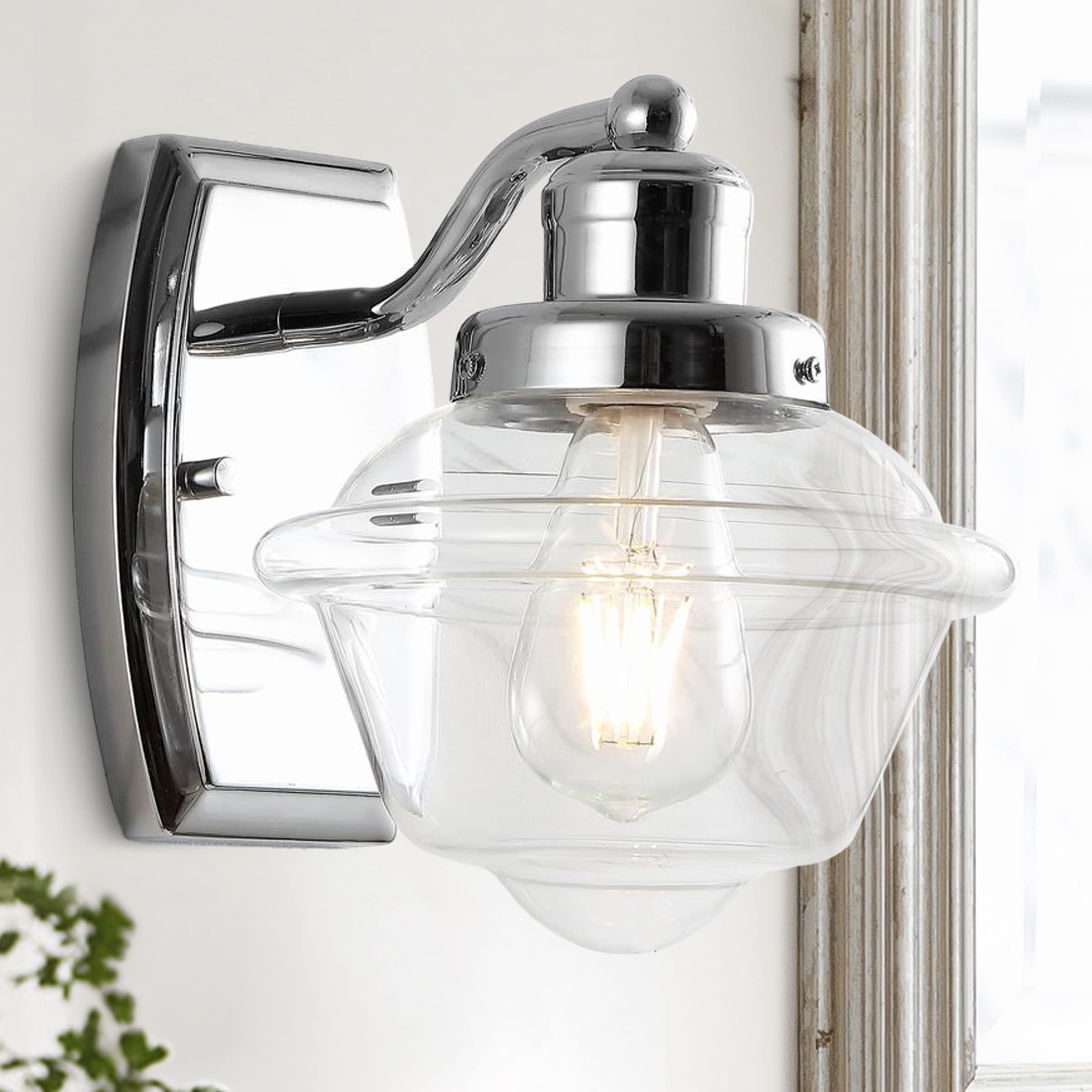 JONATHAN Y Orleans 7in 1-Light LED Vanity Light, Iron/Glass, Chrome, Model JYL3530A, for Entryway, Bathroom, Kitchen, Hallway