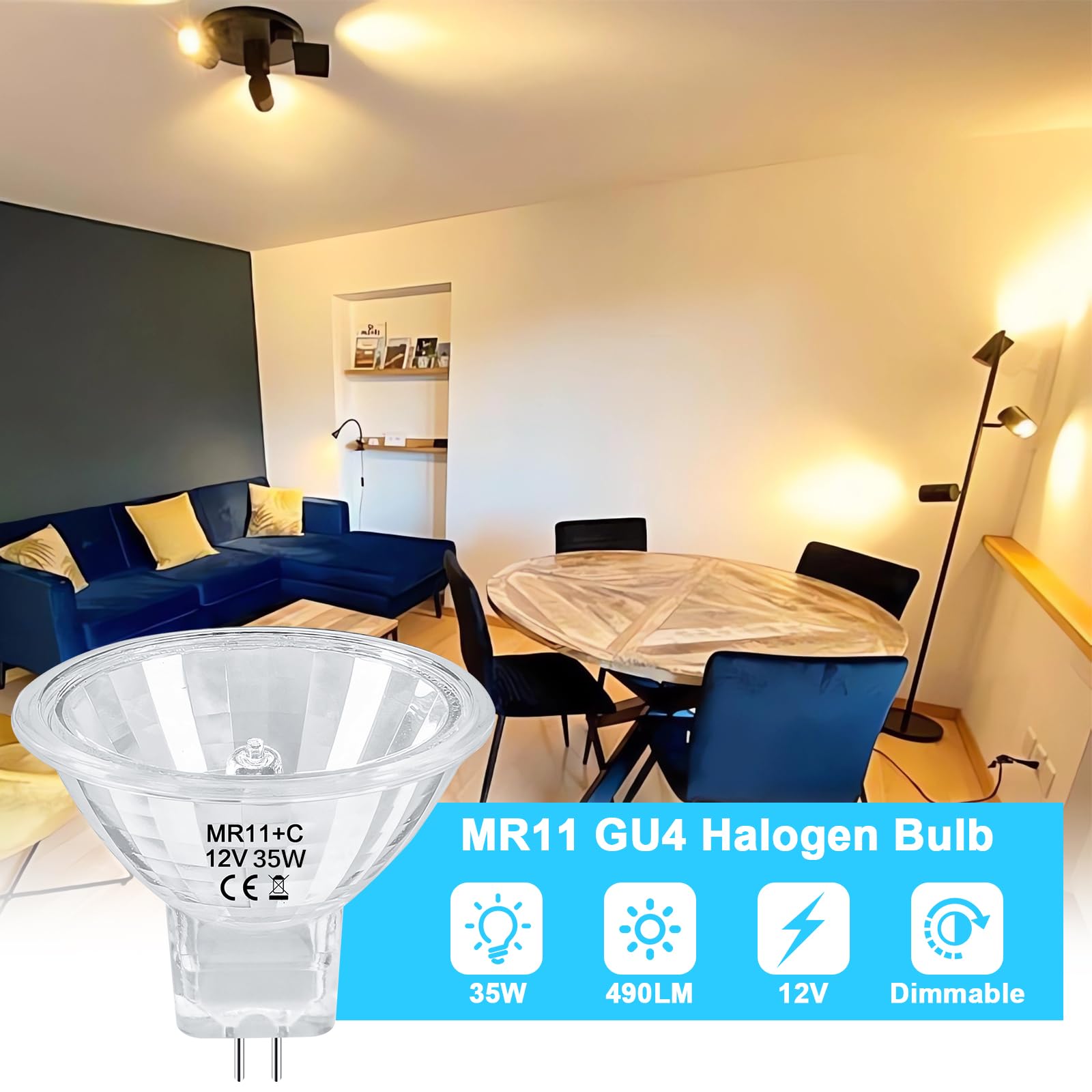 Lacnooe Mr11 Halogen Bulb 35W 12V Ftd Spotlight Bulb With Long Lifespan,Gu4 Bi-Pin Base,Dimmable Mr11 Bulbs For Landscape,Accent