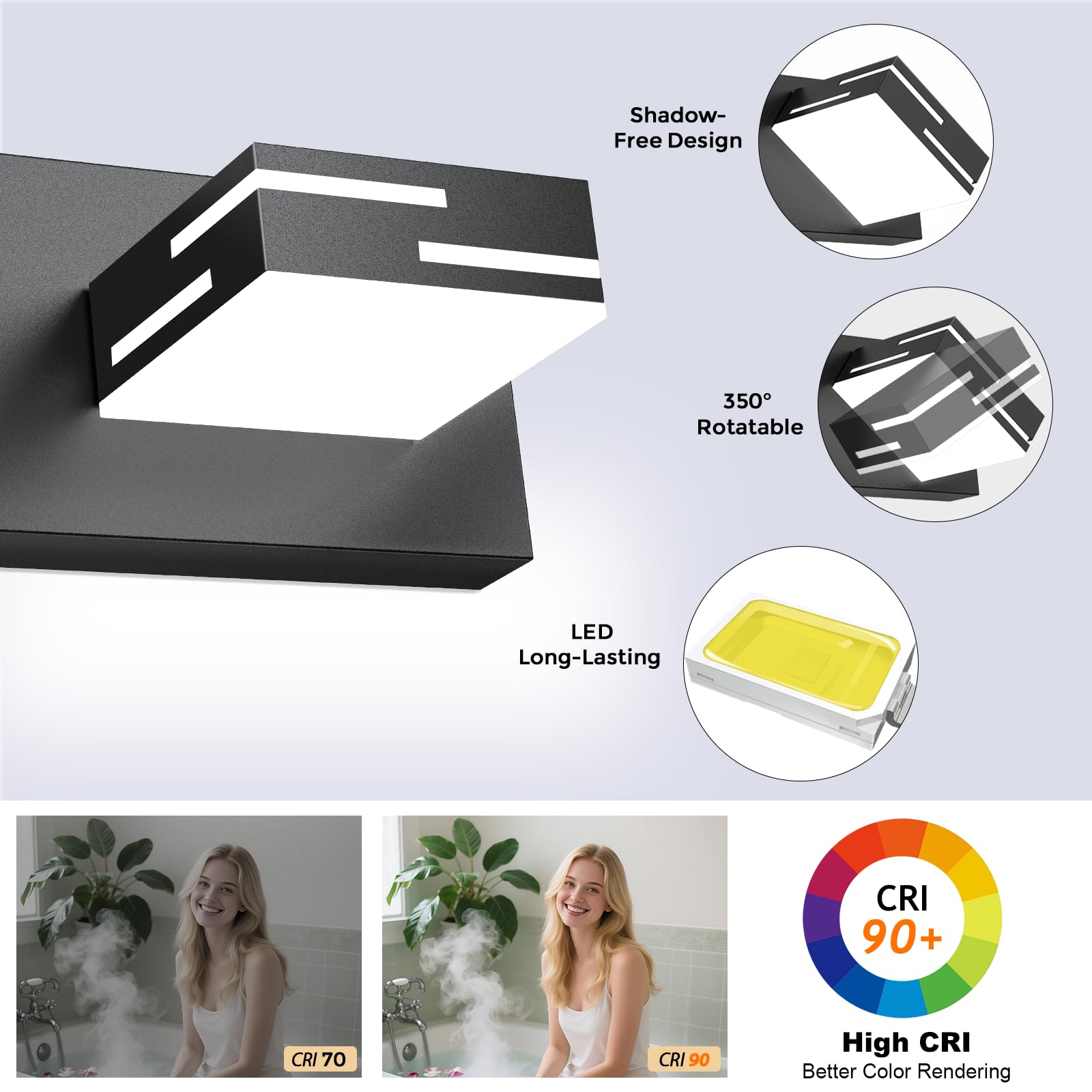 IZORRO LED Bathroom Vanity Light Fixtures, 30-Inch, 4-Light, Dimmable, Matte Black, Metal, Model SPU9-PT-3