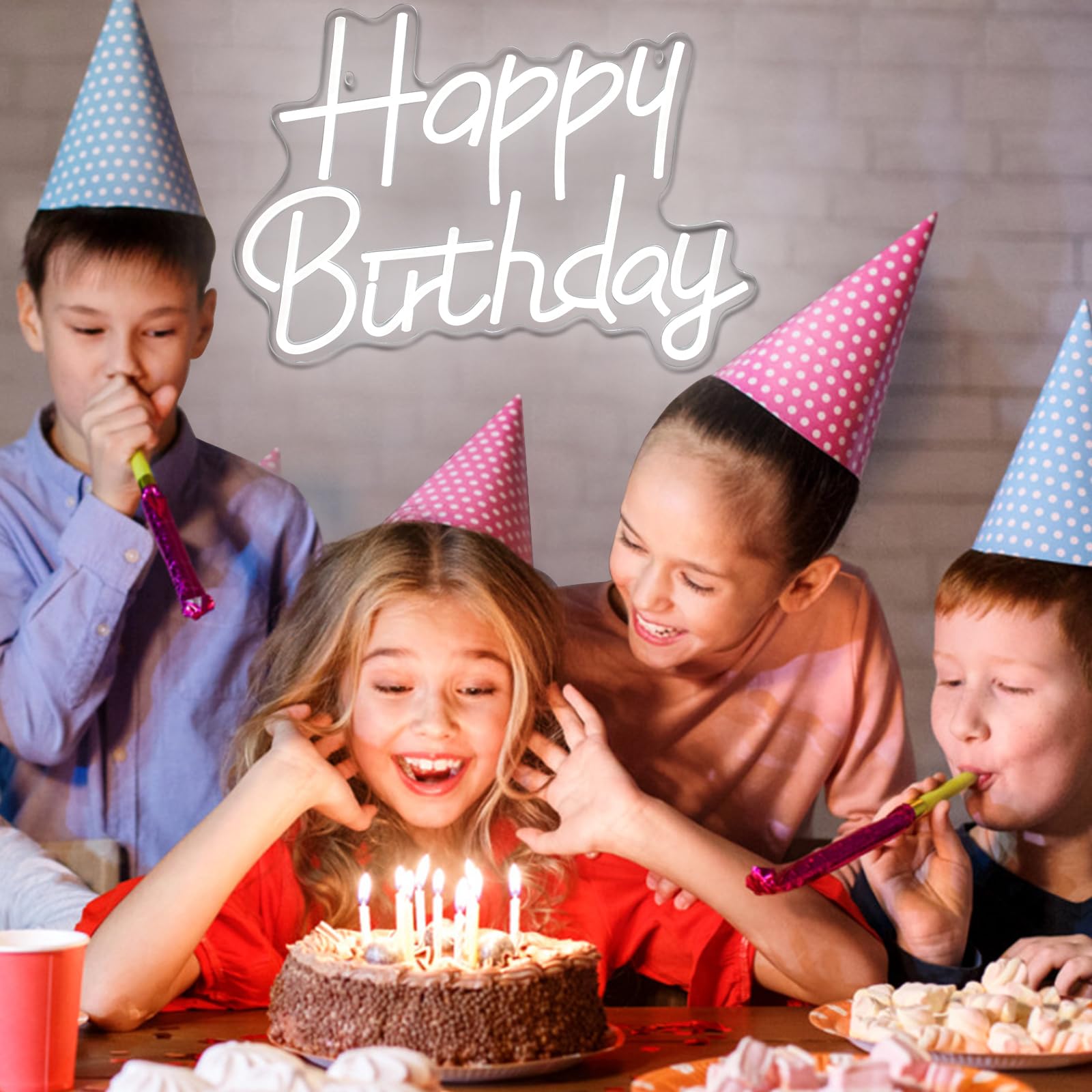 AYwYyjCh LED Birthday Neon Sign, Dimmable Wall Decor, Medium Size, White, Model YFNHD00404