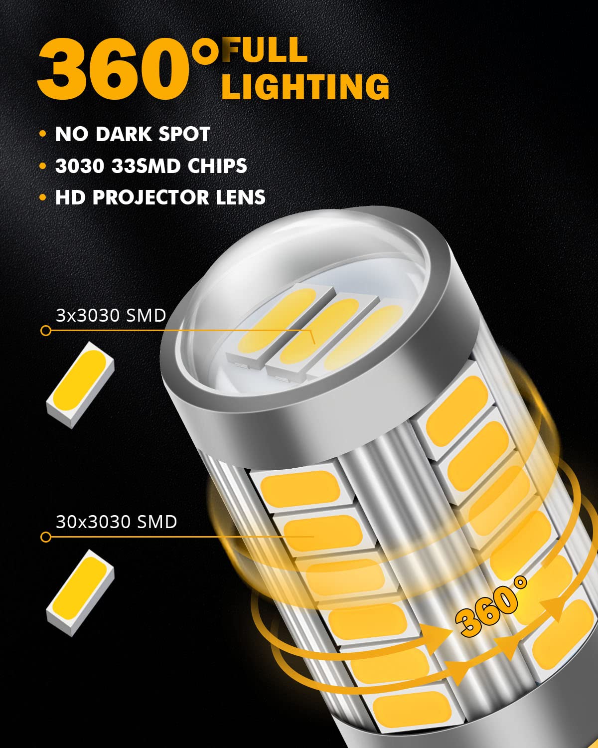 Auxbeam 7440 7443 LED Bulbs - Amber Yellow, 3500K, T20 Replacement Kit for Turn Signal Lights, Pack of 2