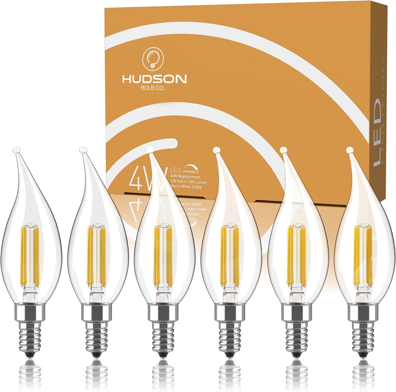 Dimmable E12 Led Candelabra Bulb Set - 4W, 40W Equivalent - 2700K Warm Light Vintage Style Candle Lightbulb For Chandelier, Ceiling Fan, Sconce, Desk Lamp Or Porch Lights, Flame Tip (Pack Of 6)