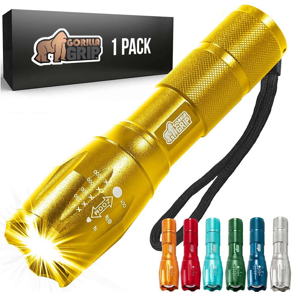 Gorilla Grip Powerful Led 750 Ft Water Resistant 5 Adjustable Mode Tactical Flashlight, High Lumens Ultra Bright Battery Life Zo