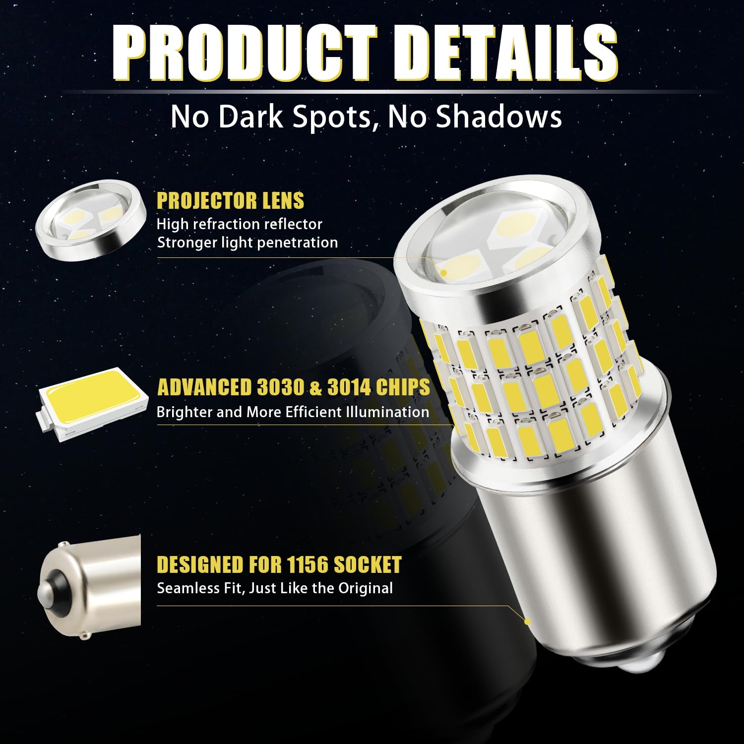 iBrightstar 1156 LED Bulbs, Super Bright Low Power, Aluminum, Xenon White, Model 1156-3014 3030-54 3W, for Backup/Brake