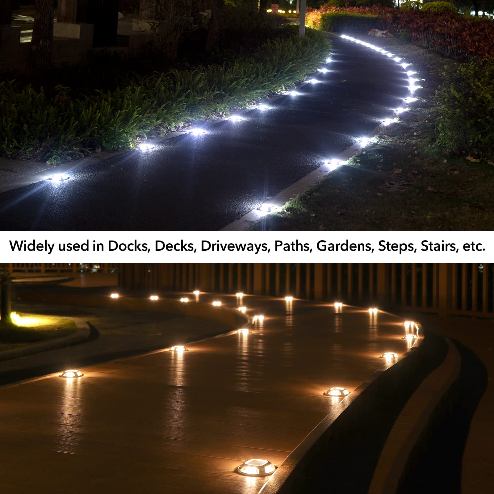 Agptek Solar Driveway Lights Outdoor 8 Pack, Solar Deck Lights 2 Color Modes Dock Lights Waterproof Driveway Markers Step Lights