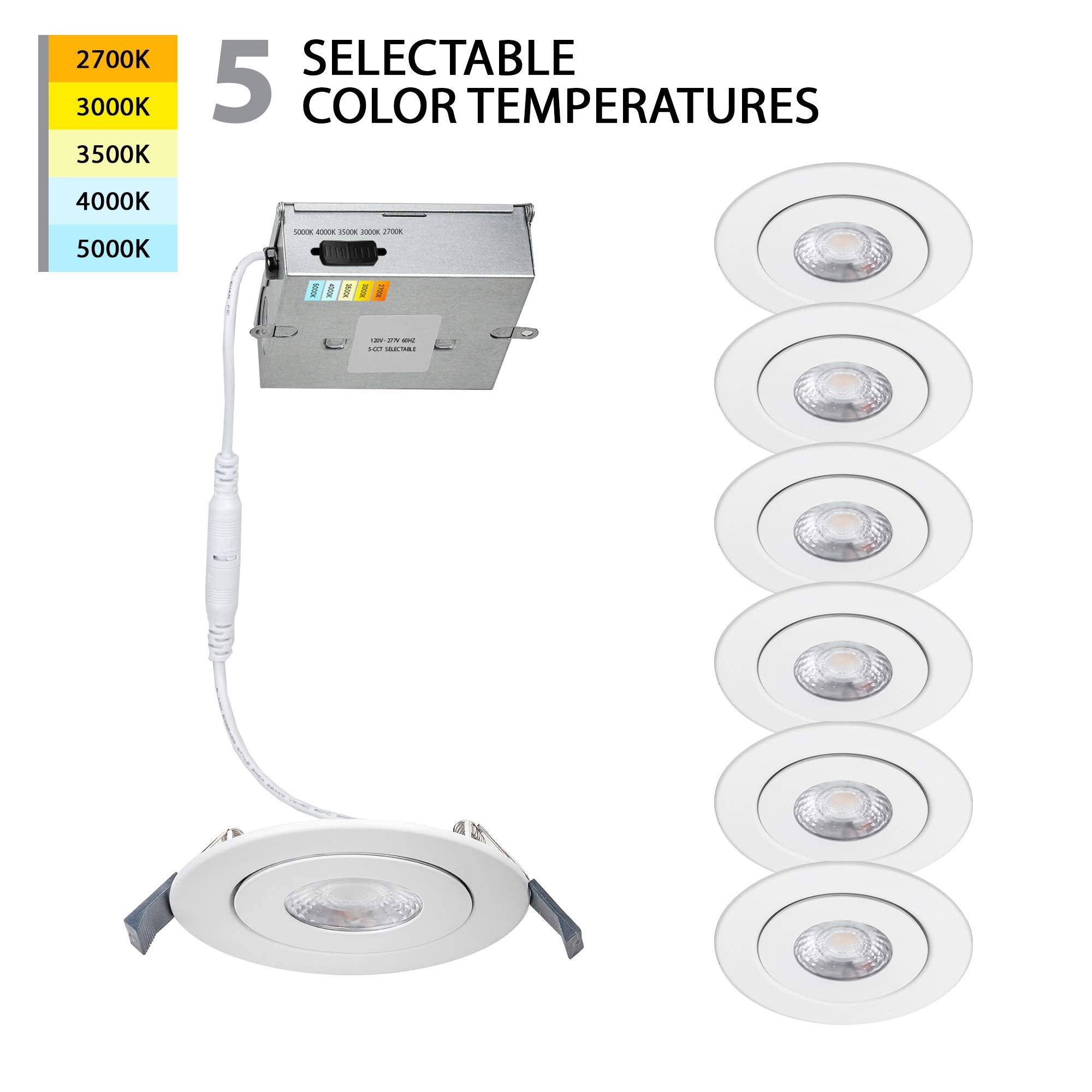 Wac Lighting, Lotos 6In Led Round Adjustable 5-Cct Selectable 2700K-3000K-3500K-4000K-5000K Recessed Kit In White (Pack Of 6)