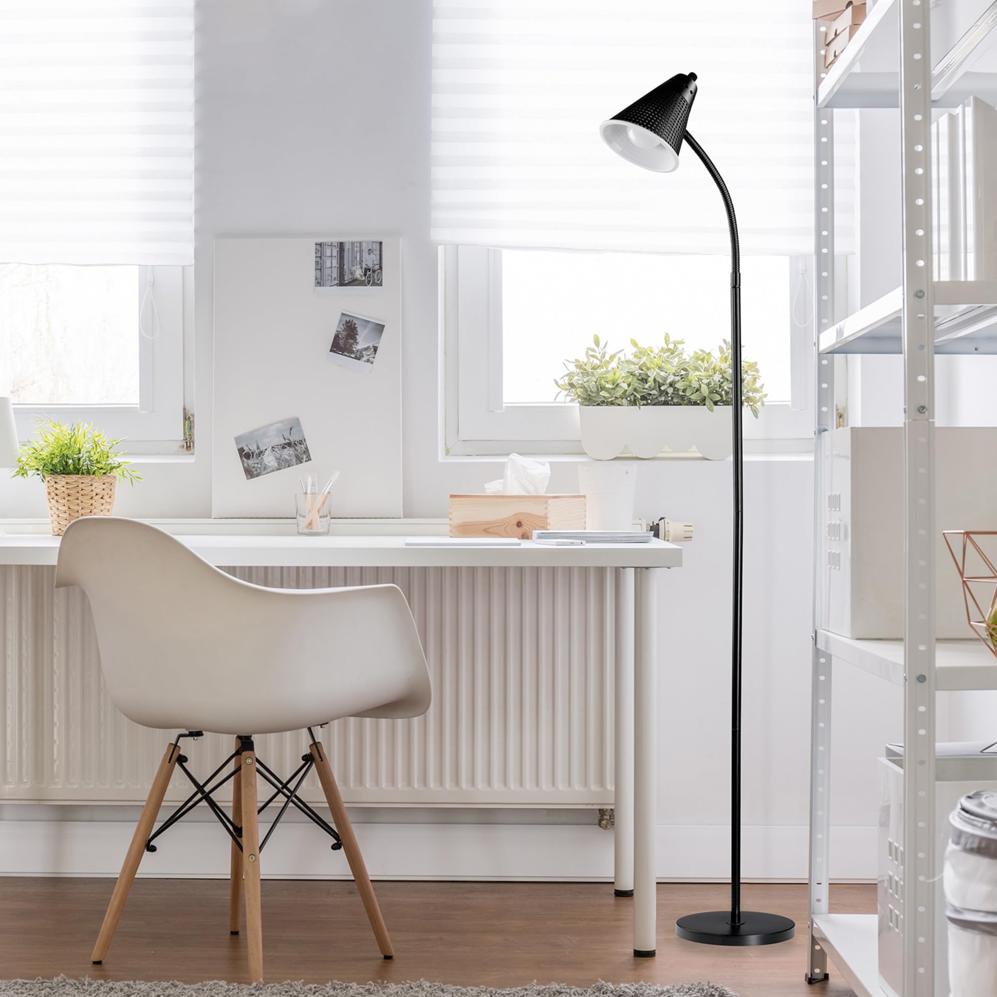 Globe Electric 12708 59'' 1-Light Led Floor Lamp, Black, Matte Finish, Plastic Mesh Shade, Led Bulb Included, Floor Lamp For Liv
