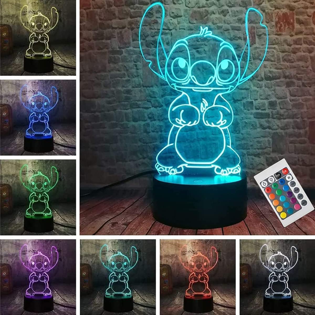 LOUHH 3D Night Light - 16 Color LED Lamp with Remote Control for Kids Room Decoration, Acrylic Material