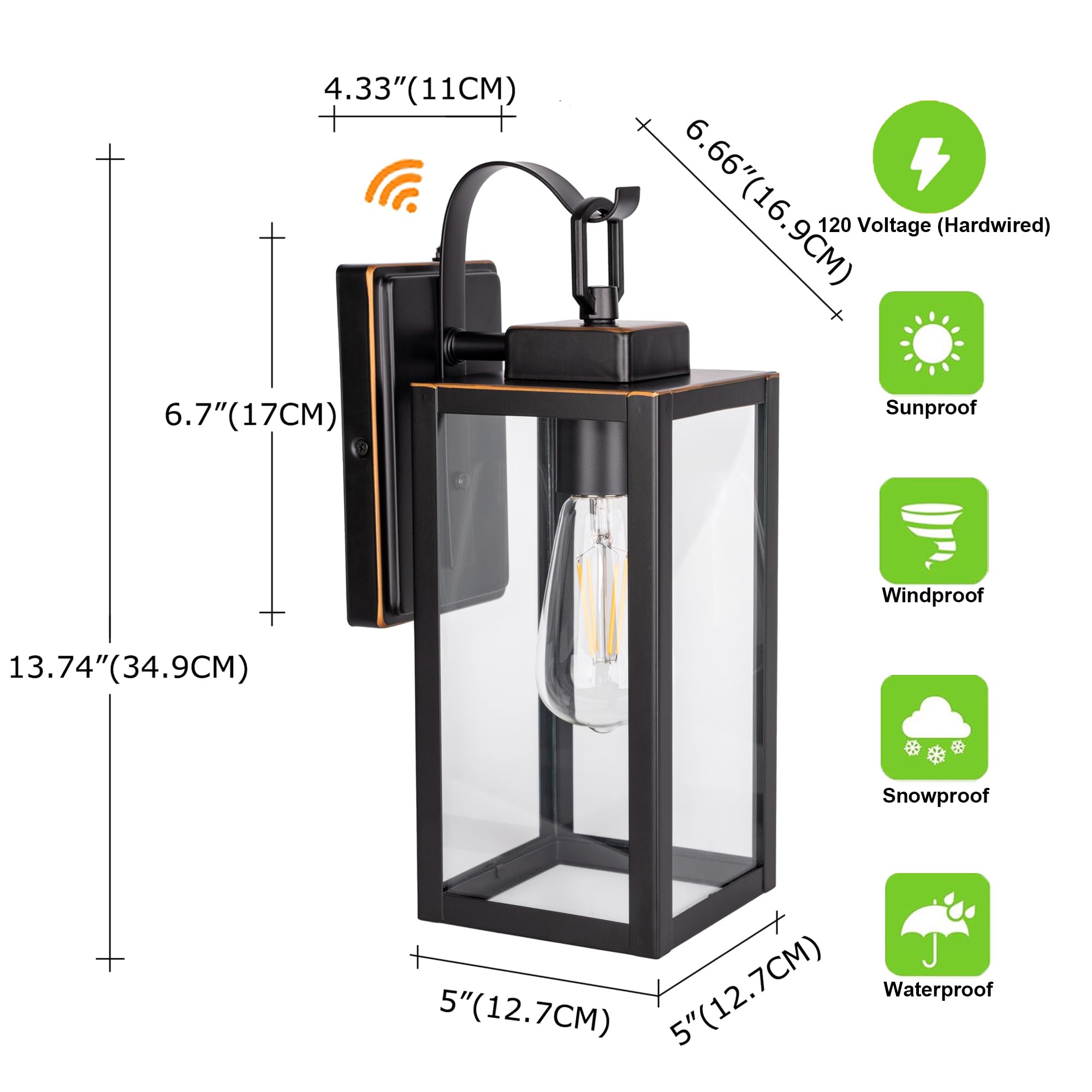 Gruenlich Dusk to Dawn Outdoor Wall Lantern, E26 Base Max 60W, Metal Housing, Oil Rubbed Bronze Finish, Model GR-WL004D2D-ORB