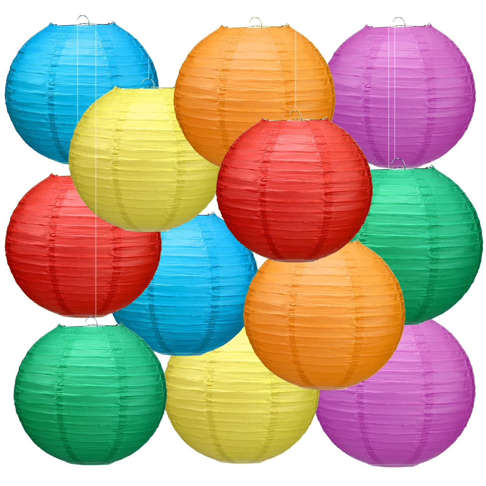 Retisee 12 Pcs 10 Inch Hanging Colorful Paper Lanterns Party Decorations Mexican Fiesta Rainbow Paper Lanterns for Birthday Colo