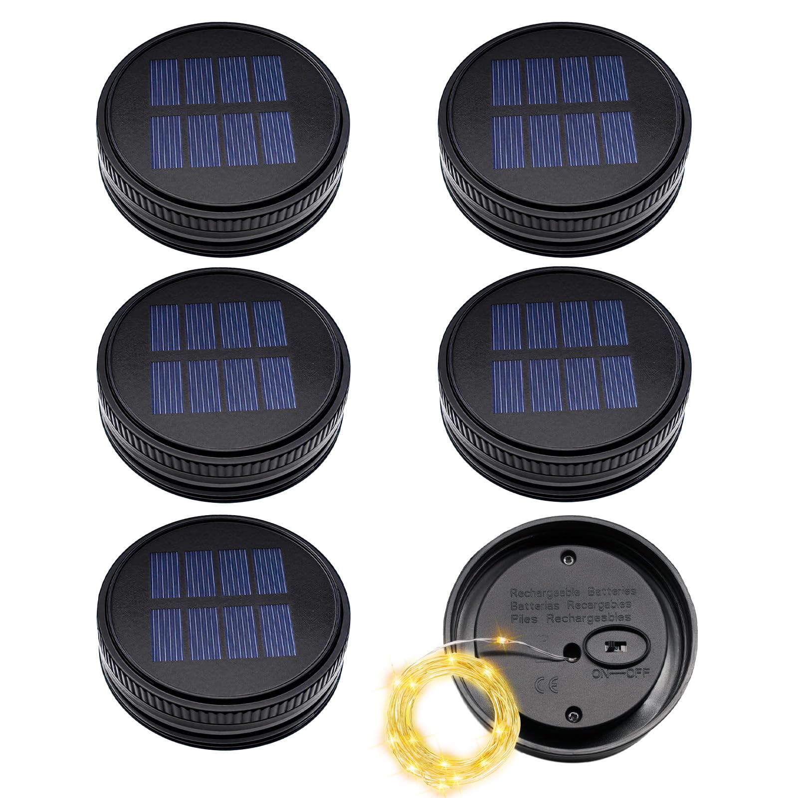 6 Pack Solar Light Replacement Top, Replacement Solar Light Parts For Mason Jar Lantern,Outdoor Decorative Waterproof Table Fair