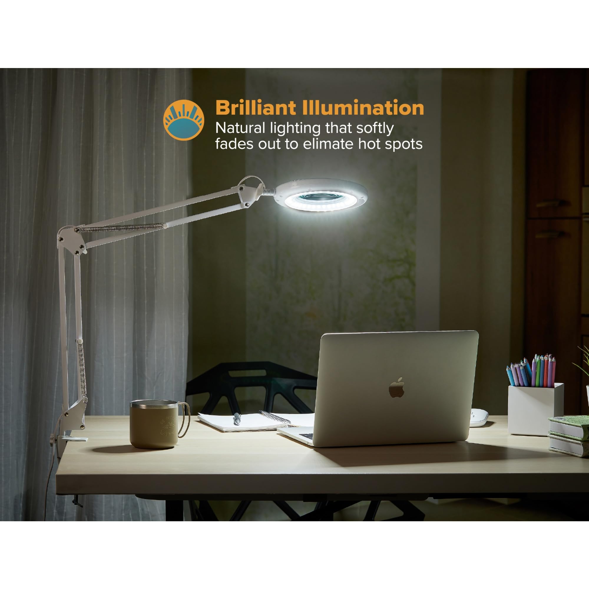 Bostitch Office Led Magnifying Desk Lamp With Clamp Mount, Energy-Efficient Leds, Dimmable, 4.5W, 480 Lumens, White (Vled600)