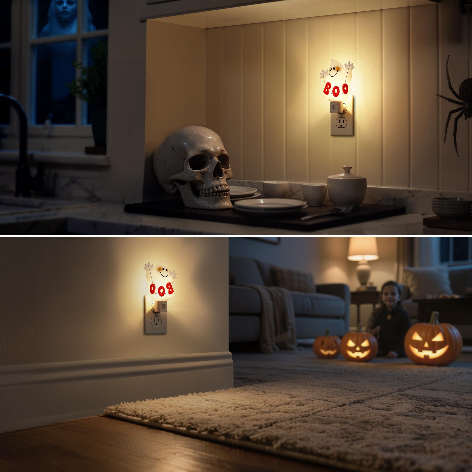 DORESshop Halloween Night Light - Ghost Plug-in Nightlight, 360? Rotatable, Warm White, 1 Pack