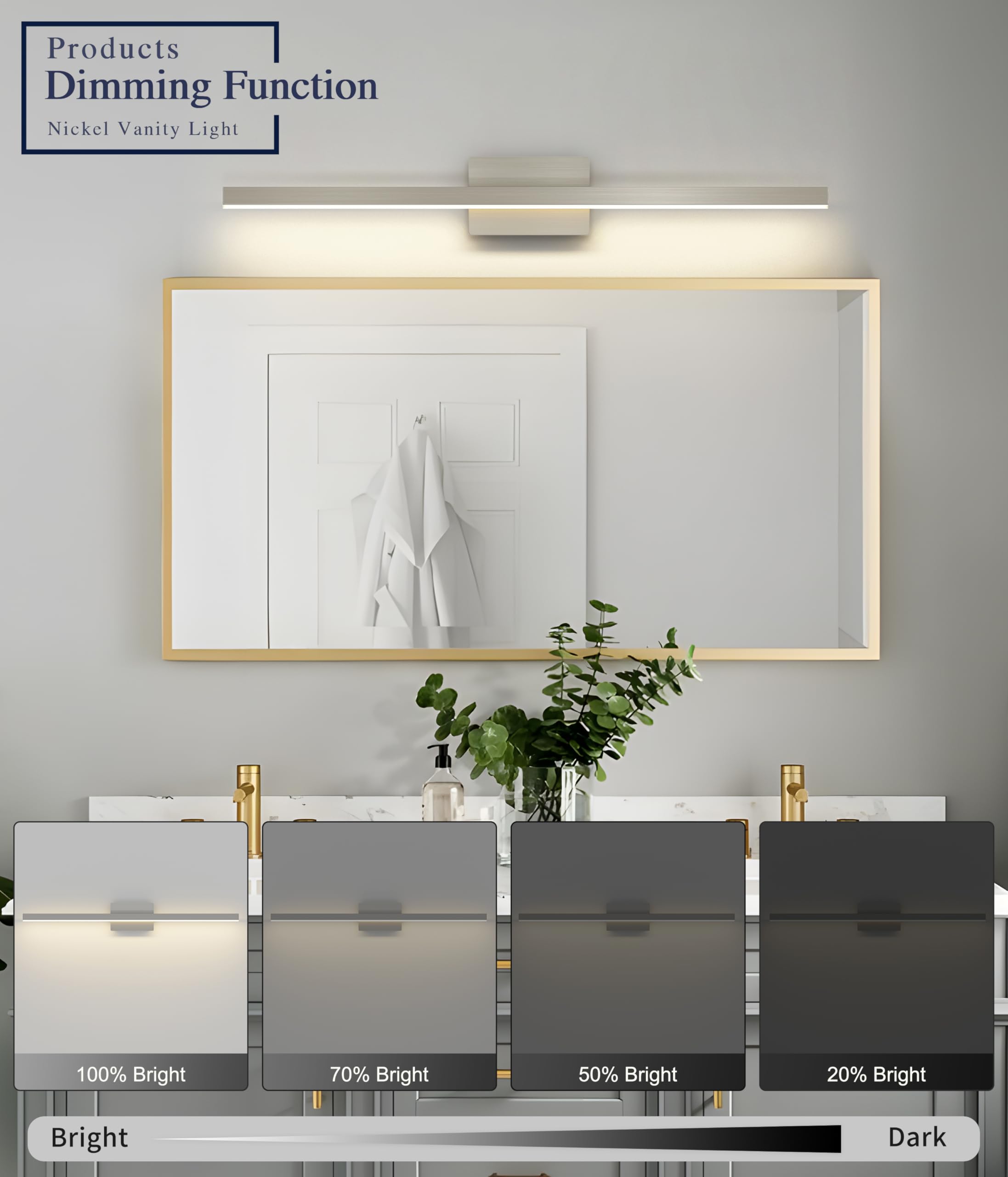 Joossnwell Brushed Nickel LED Vanity Light Bar 39.37" Dimmable 5CCT Acrylic Bath Fixture Model 7560-18W-SN-5CCT