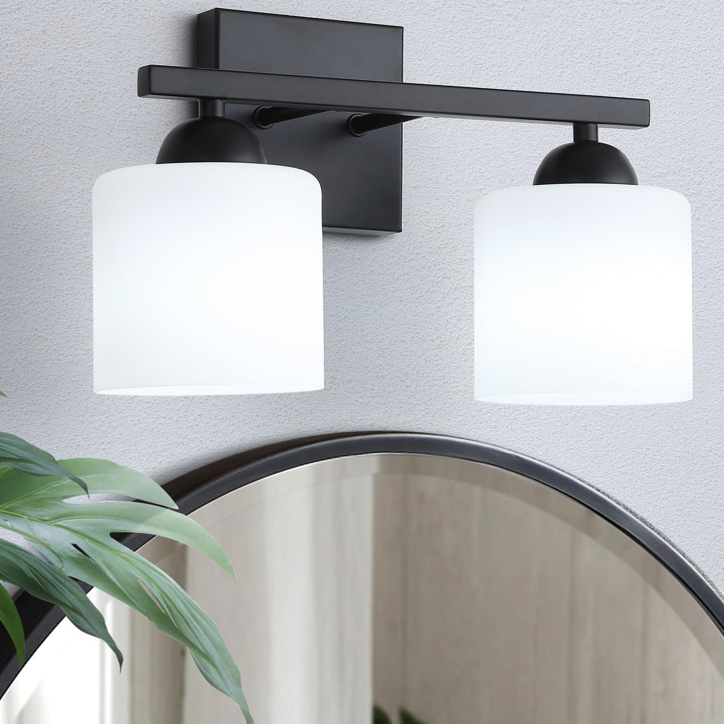QHANTOMIZE 2 Light Brushed Nickel Vanity Lights for Bathroom  Modern Bathroom Light Fixtures Over Mirror  Vanity Light with Milky White Glass Shades  Farmhouse Wall Lights  E26 Socket