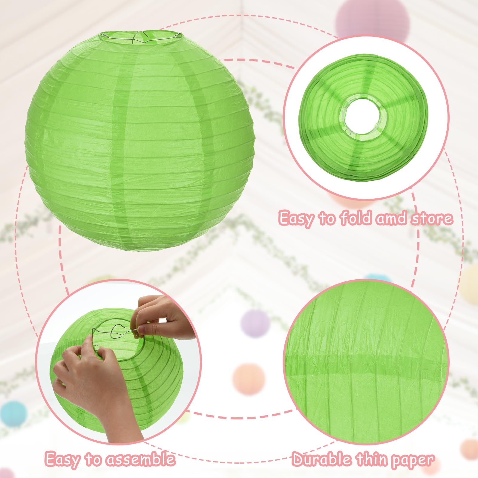 Meccanixity 6Pcs Paper Lanterns Decorative, 6'' 8'' 12'' Deep Green Round Hanging Lantern Chinese Lanterns For Home Decor, Birth