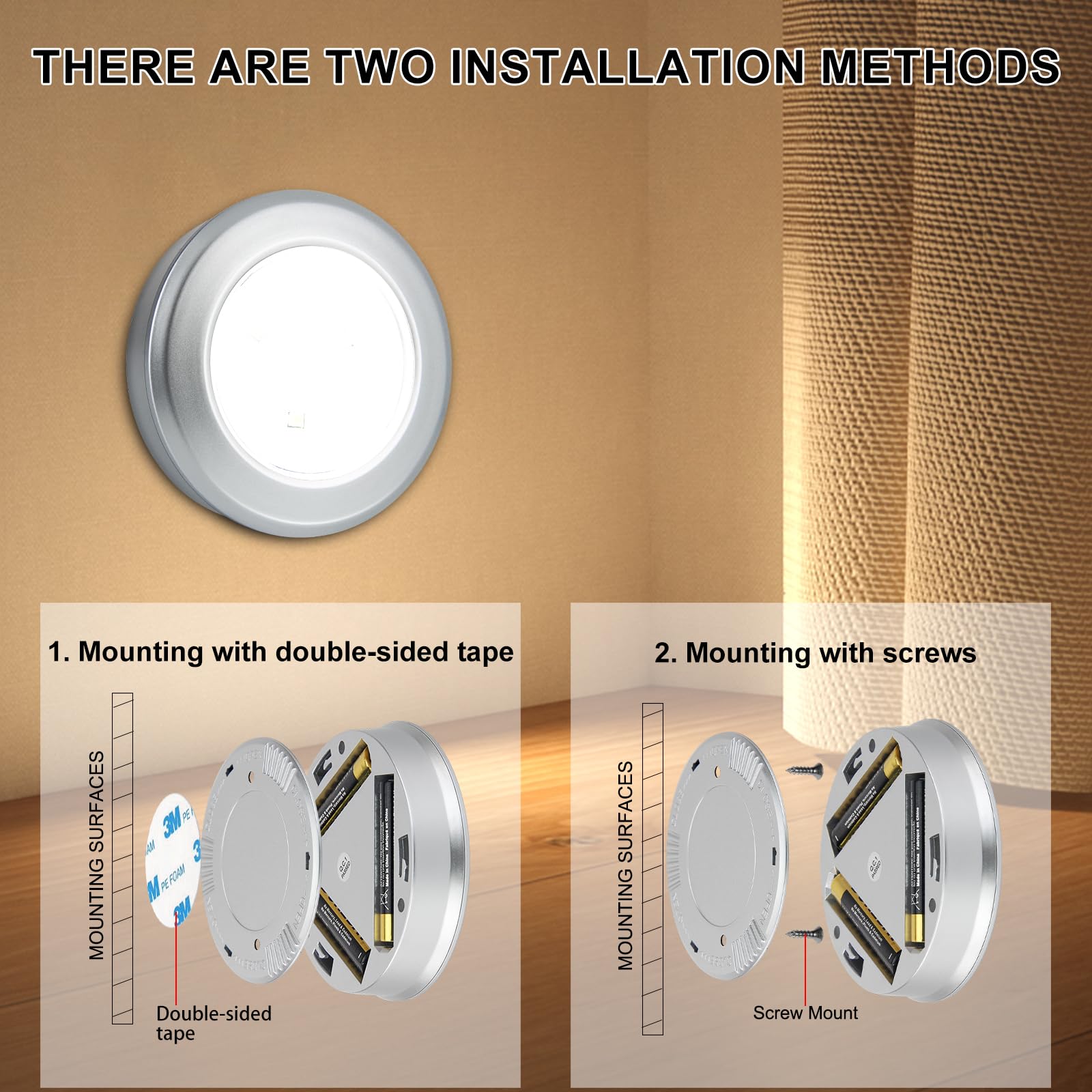 Bigmonat Led Puck Light  Stick On Lights  Closet Lights Battery Operated  Tap Lights  60 Lumens Touch Light  Under Cabinet Lighting  Ideal For Kitchen Cabinets  Closets  3-Pack  Silver