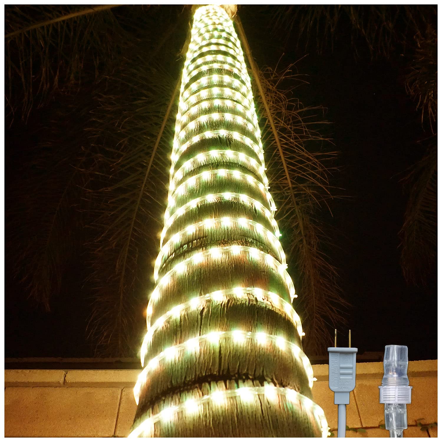 Russell Decor 100Ft/1080 Led Rope Lights For Christmas Theme Colors Party Outdoor Trees Patio Deck Flexible Connectable Rope Lights (Warm White )