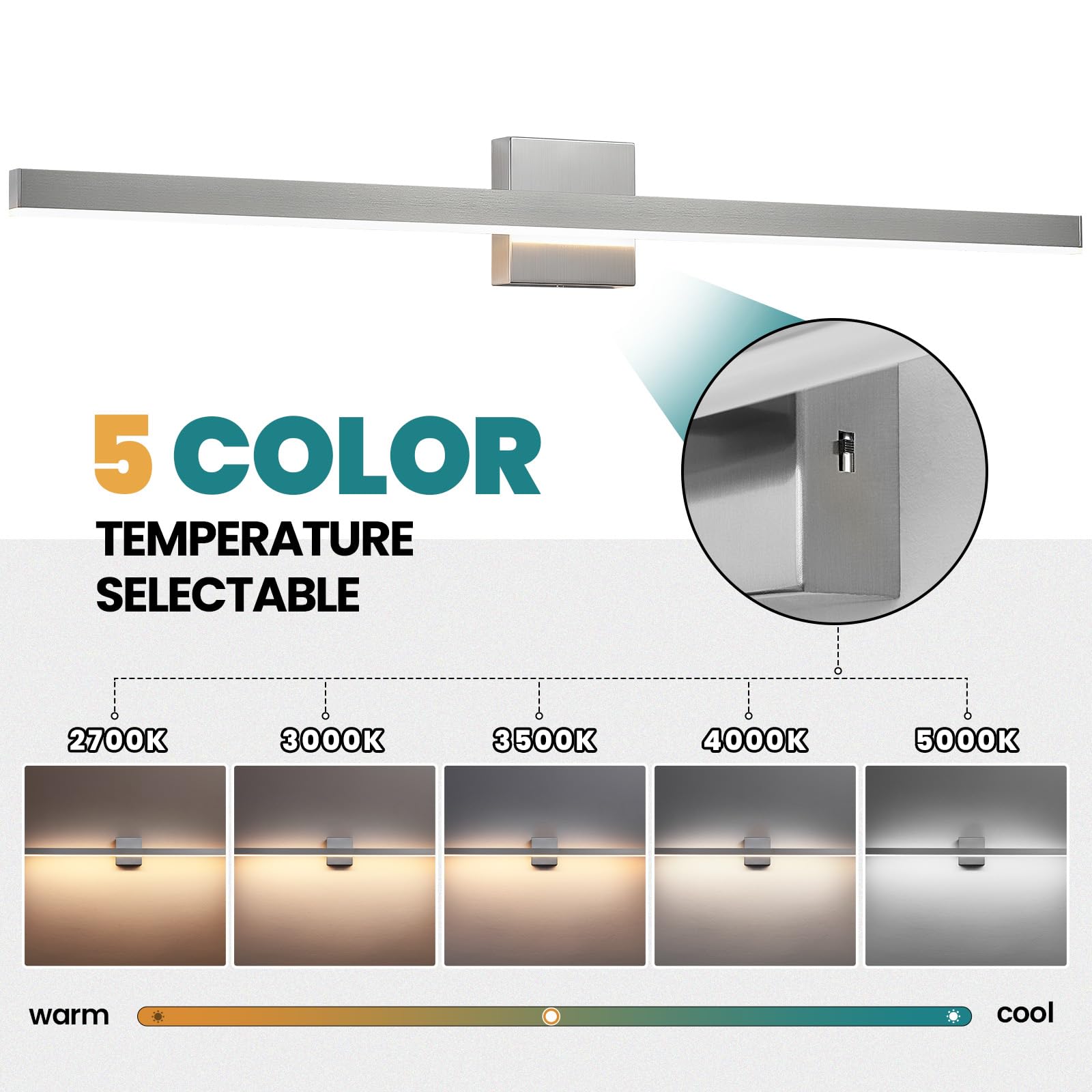 KAISITE 39" Brushed Nickel LED Vanity Light Fixture, Dimmable Modern Bath Wall Light Over Mirror, Model 8203WL-39SN-US