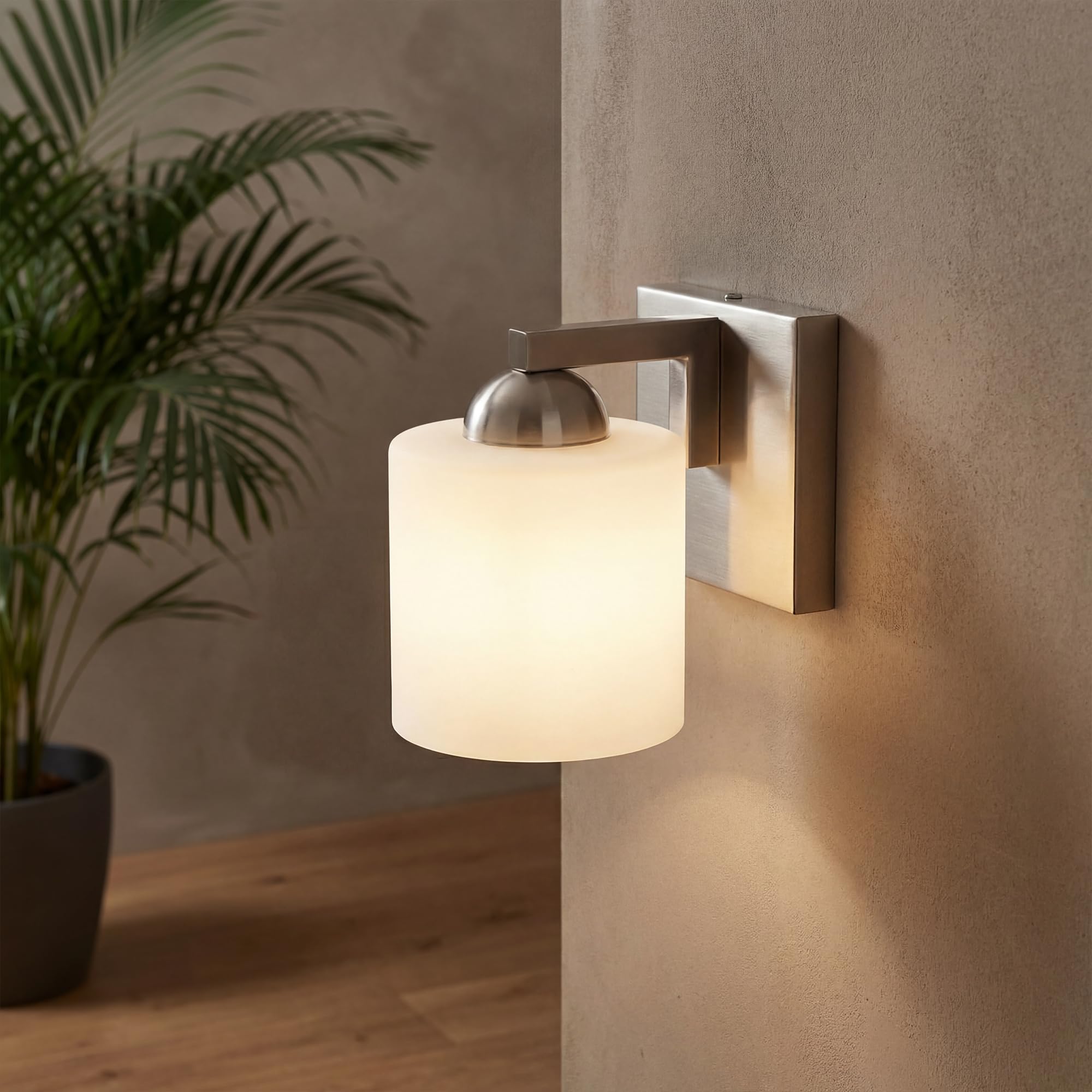 mirrea 30in 4-Light Brushed Nickel Vanity Lights for Bathroom, Vanity Lighting Fixtures with Etched White Glass Shades