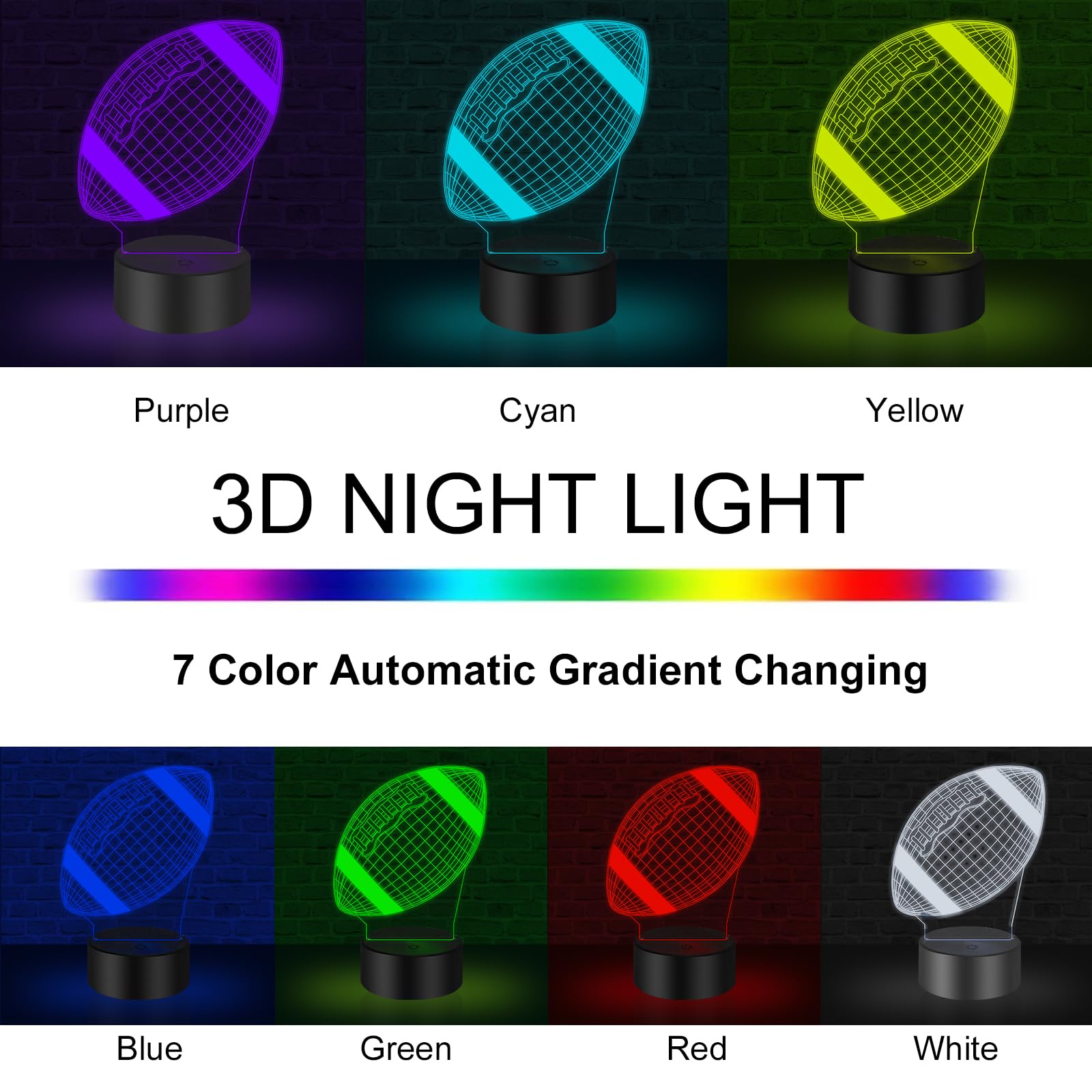 Xinyemei Football 3D Illusion Night Light Desk Lamp  7 Colors Auto Gradual Changing Usb Powered Led Lights With Touch Switch For Kids Gifts Home Decoration
