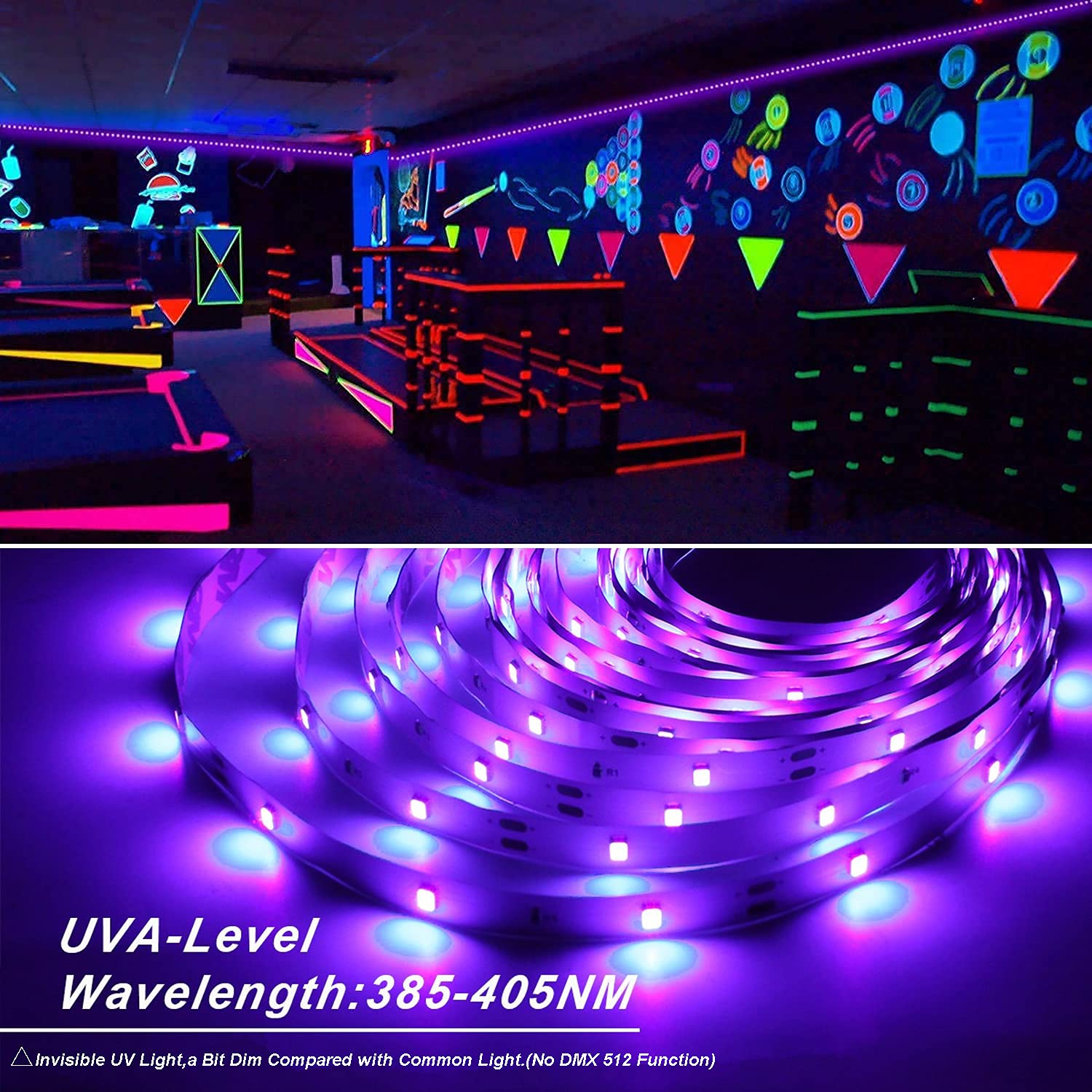 Icreating Uv Led Strip Lights - 13.1Ft Battery Powered Black Light With Super Bright Uv Led