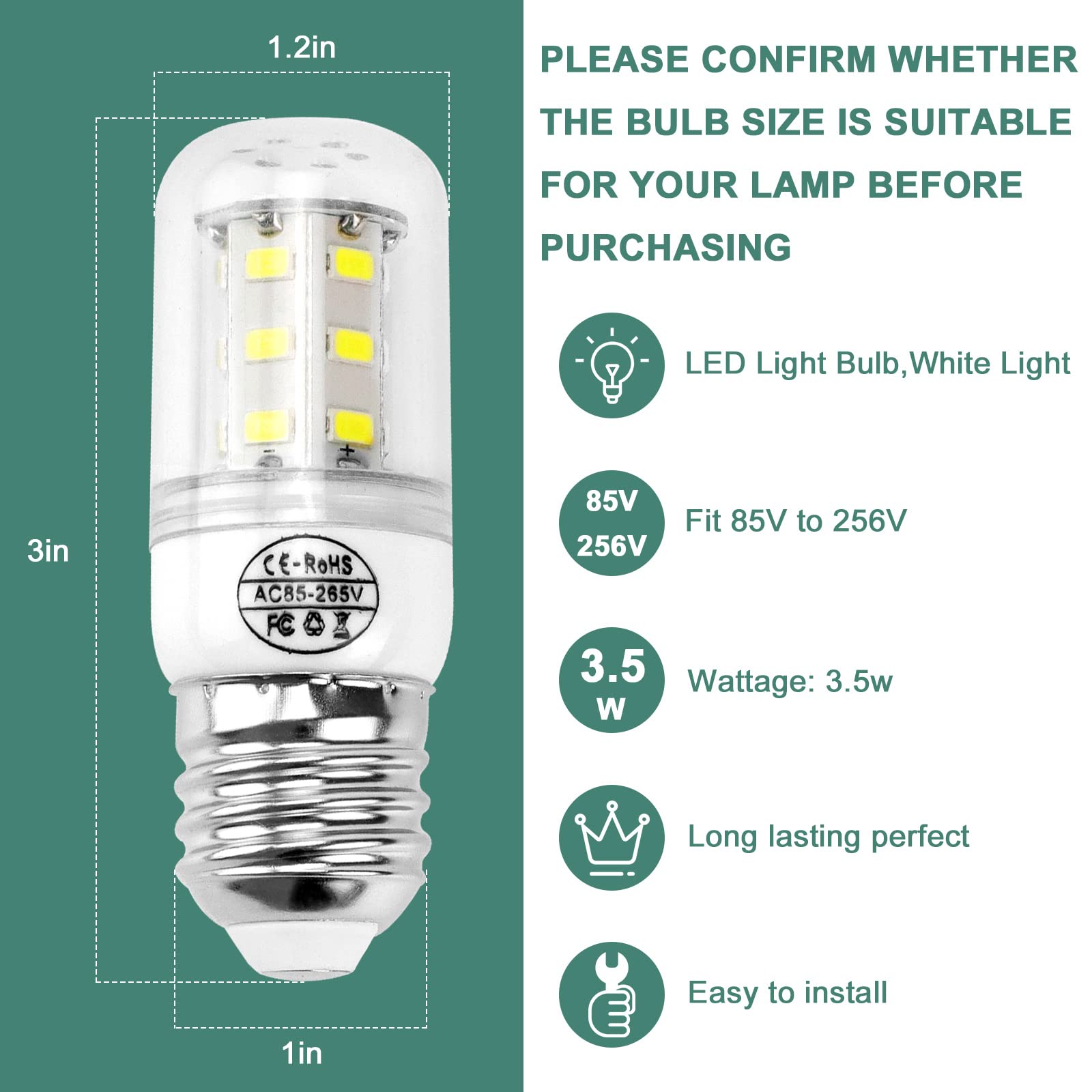 AMI PARTS LED Refrigerator Light Bulb 3.5W, Compatible with Frigidaire, 85V-265V, 1 Count, White Light