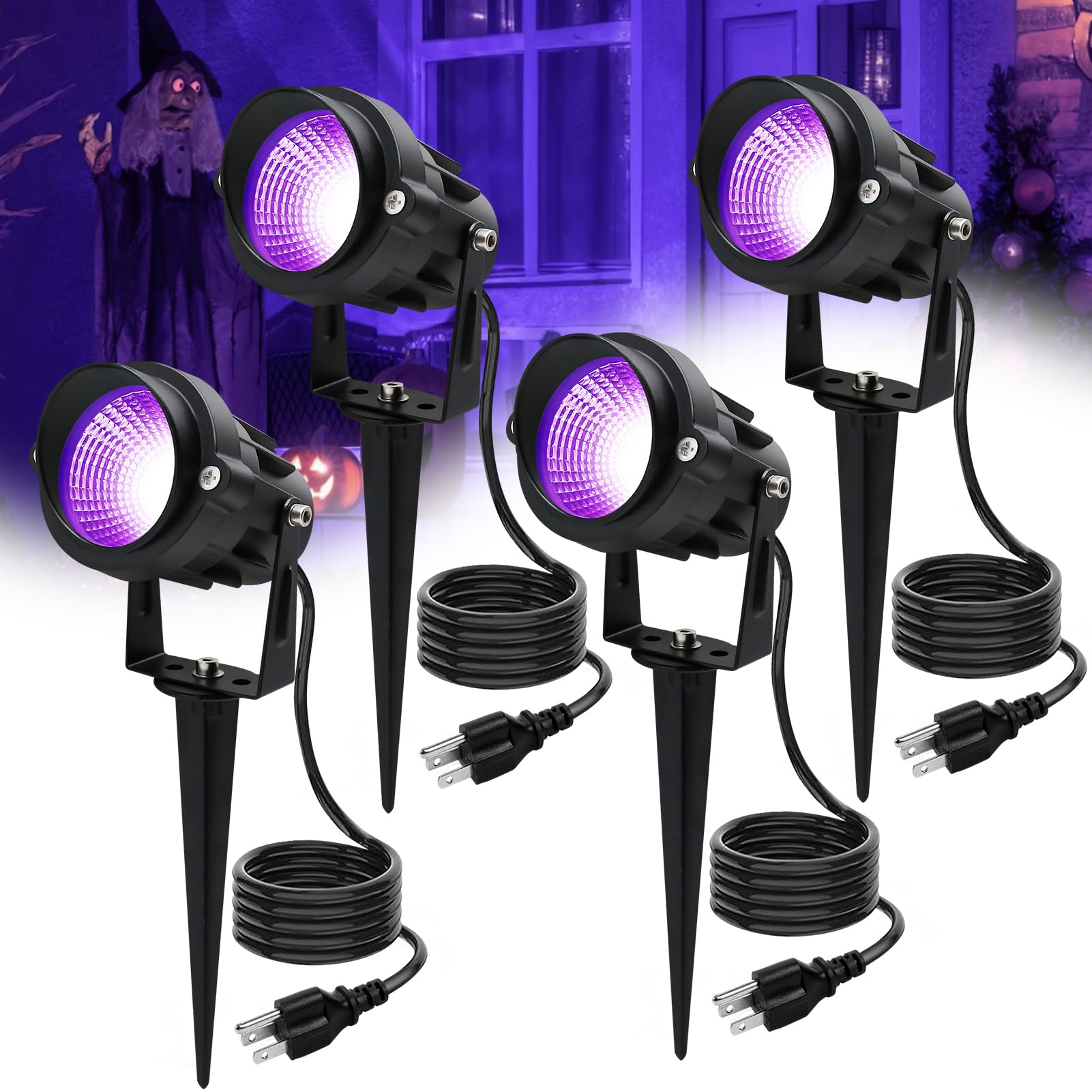 Qeeanmo Halloween Outdoor Blacklight Spotlight,12W Outdoor Black Lights for Glow Party,Purple LED Landscape Lighting for Yard Ga