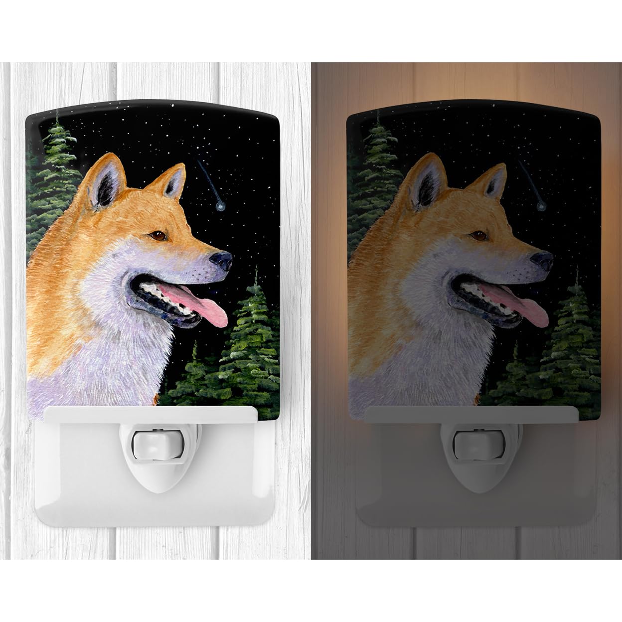 Caroline'S Treasures Ss8598Cnl Shiba Inu Ceramic Night Light Compact, Ul-Certified, Ideal For Bedroom, Bathroom, Nursery, Hallway, Kitchen, 6X4X3, Multicolor