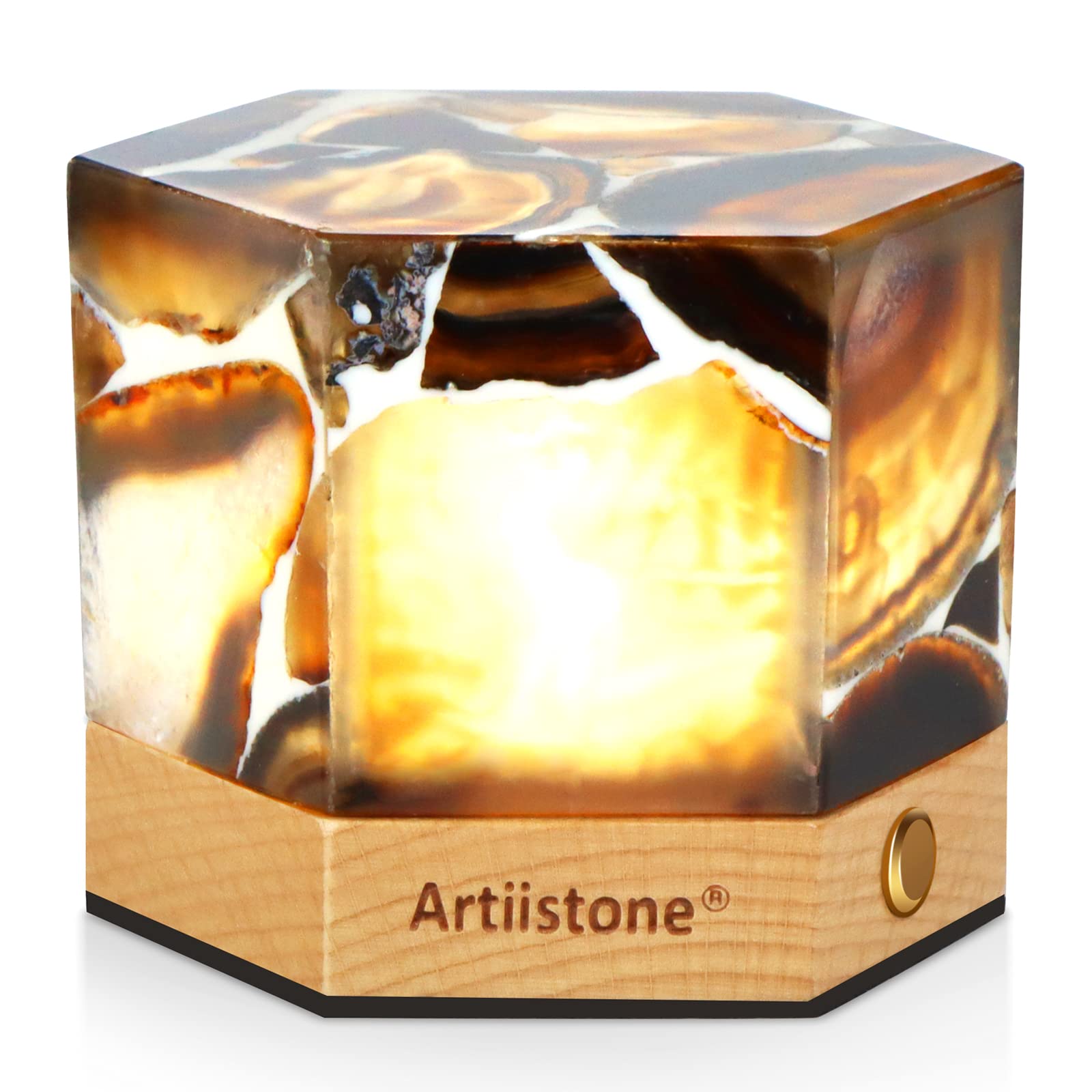 Artiistone Agate Night Light Natural Crystal Stone Led Touch Lamp Carved Gemstone Lights With Wooden Base Usb Rechargeable For H