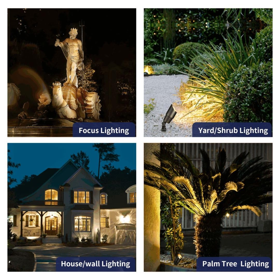 Gardenreet Solid Brass 12V Led Landscape Lighting Kit (12-Pack Spotlights) With 300W Low Voltage Transformer And Mechanical Timer And 250Ft Wire And 50Pack Connectors For Outdoor Garden Patio