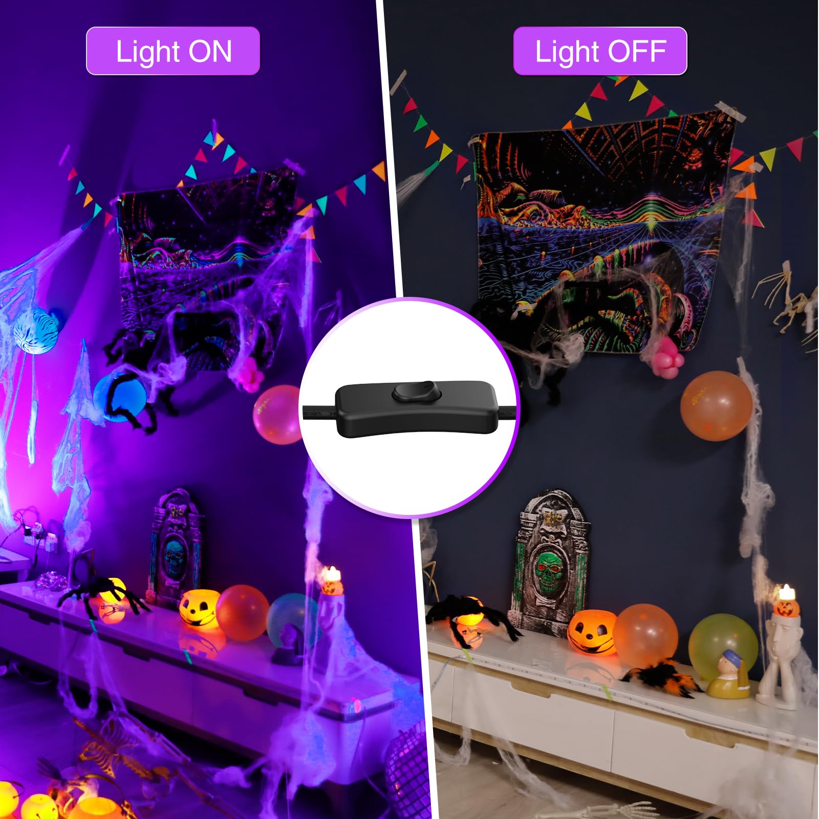 Lamvip 36W Led Black Light Bar, Blacklight Bars Black Lights With Plug 5Ft Cord 60 Led Beads And Switch For Glow Party Halloween Party Bedroom Decorations Stage Lighting 3 Packs