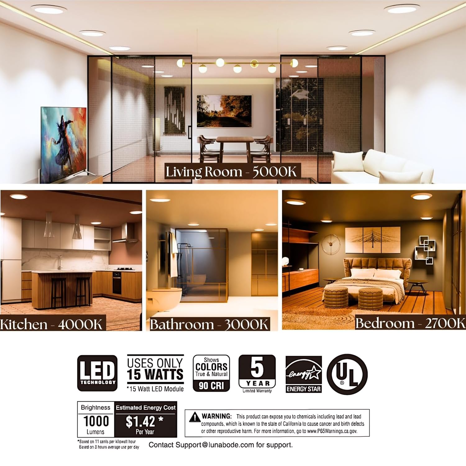 Lunabode Led 7.5 Inch Disc Light-24 Pack I Dimmable Ceiling Light Fixtures | 5Cct Color Selectable Led Lights 2700K/3000K/3500K/