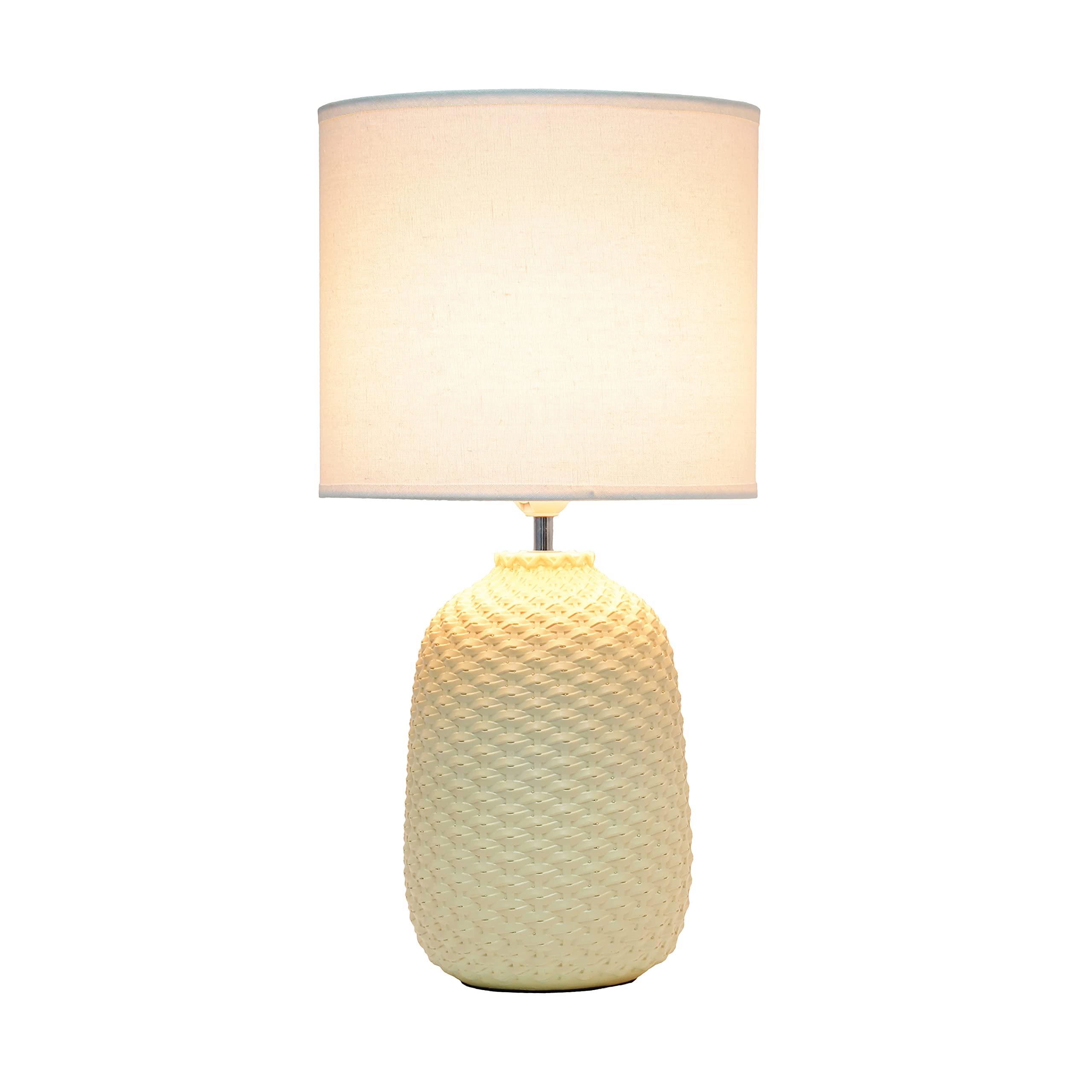 Simple Designs LT1135-YLW Ceramic Bedside Table Desk Lamp 20.4in Tall Yellow with White Fabric Drum Shade