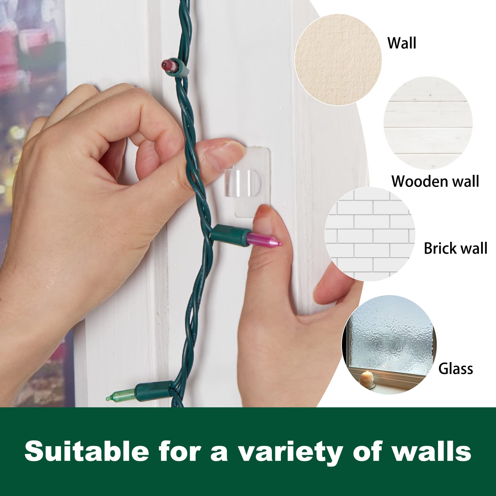 Brightown Clear Light Clips - Strongly Sticky With 50-Clips, 60-Stickers Christmas Light Clips, Uv-Resistant Material, Decorate