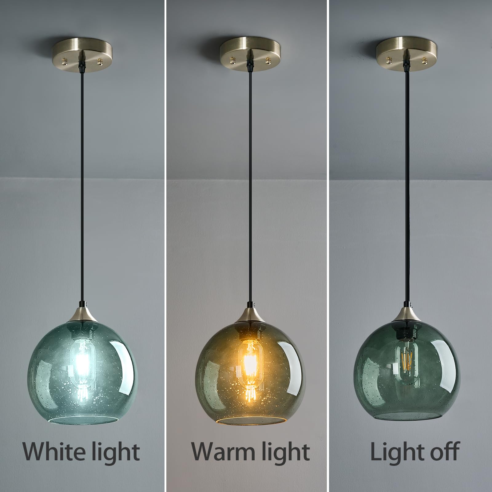 Lbsqj Gray Green Glass Pendant Lights Kitchen Island Lighting Globe Pendant Light Fixtures Modern Pendant Lighting For Kitchen Island Bedroom Living Dining Room Light Fixture(7.87In  3-Pack)