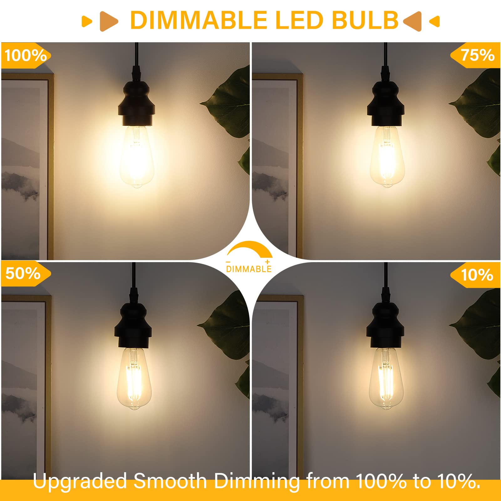 Maxvolador Vintage Led Edison Bulb Dimmable 60W Equivalent 850 Lumens, 6W Edison Light Bulbs 3000K, Antique St58 Led Filament Bulb E26 Base, Pack Of 4